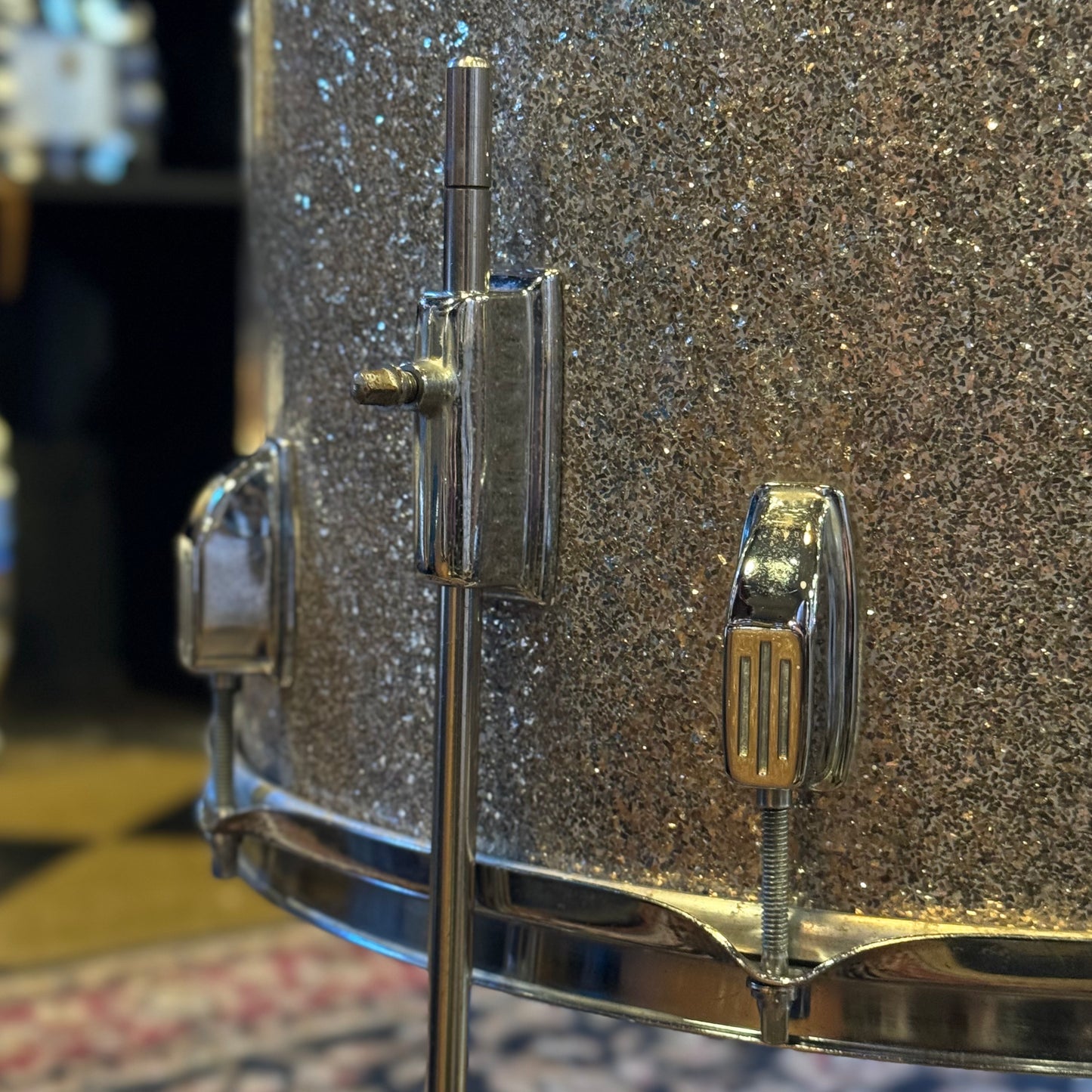 VINTAGE 1960's Duplex Drum Set in Silver Glass Glitter - 14x20, 8x12, 9x13, 16x16