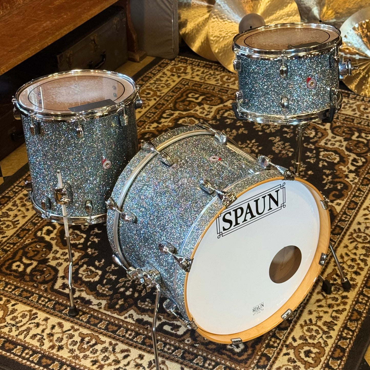 USED Barton Landrum Series Drum Set in Blue Sparkle - 14x20, 8x12, 14x14