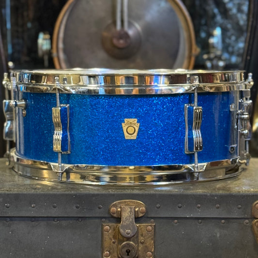 VINTAGE 1960's Ludwig No. 491 Pioneer Six Lug Snare Drum in Blue Sparkle