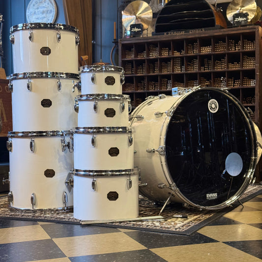 VINTAGE 1970's Gretsch Stop Sign Badge Concert Tom Kit in White Nitron - 14x24, 5x8, 6x10, 8x12, 9x13, 10x14, 12x15, 16x16