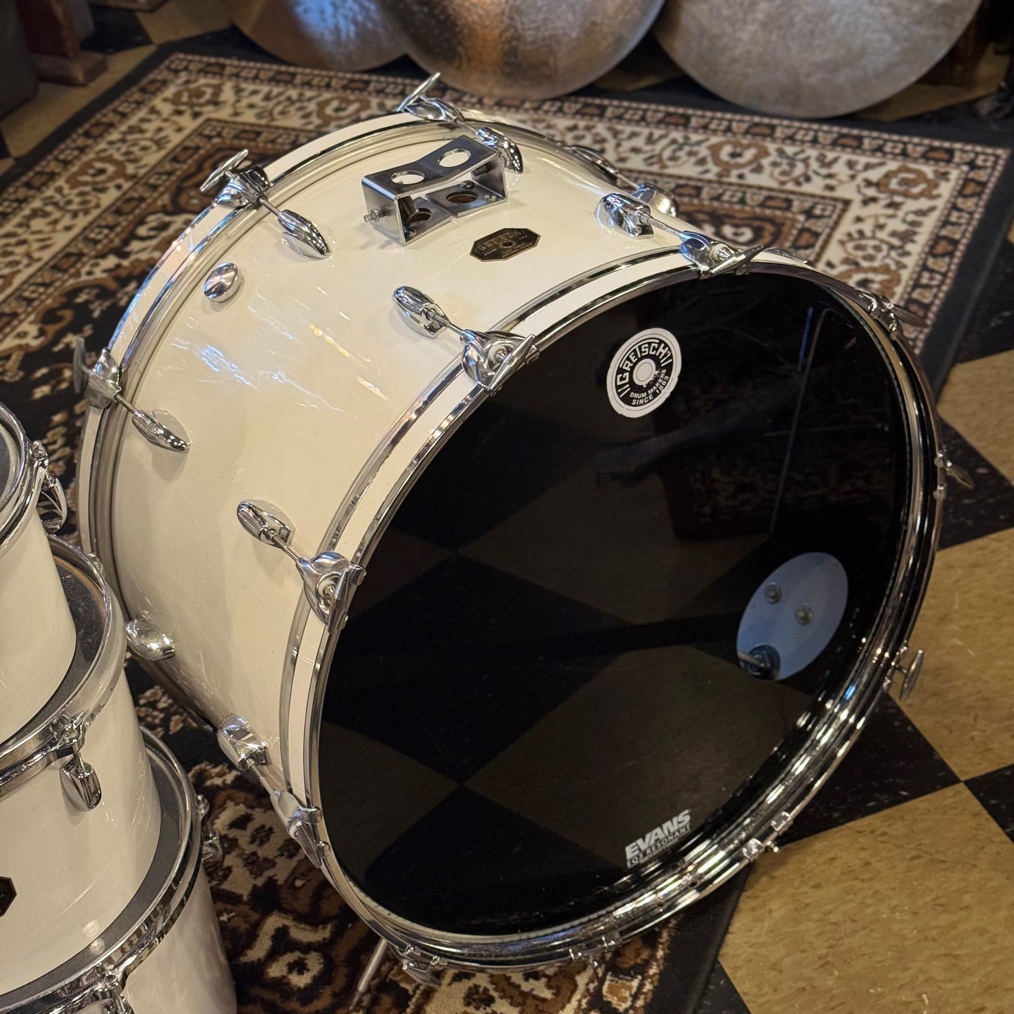 VINTAGE 1970's Gretsch Stop Sign Badge Concert Tom Kit in White Nitron - 14x24, 5x8, 6x10, 8x12, 9x13, 10x14, 12x15, 16x16