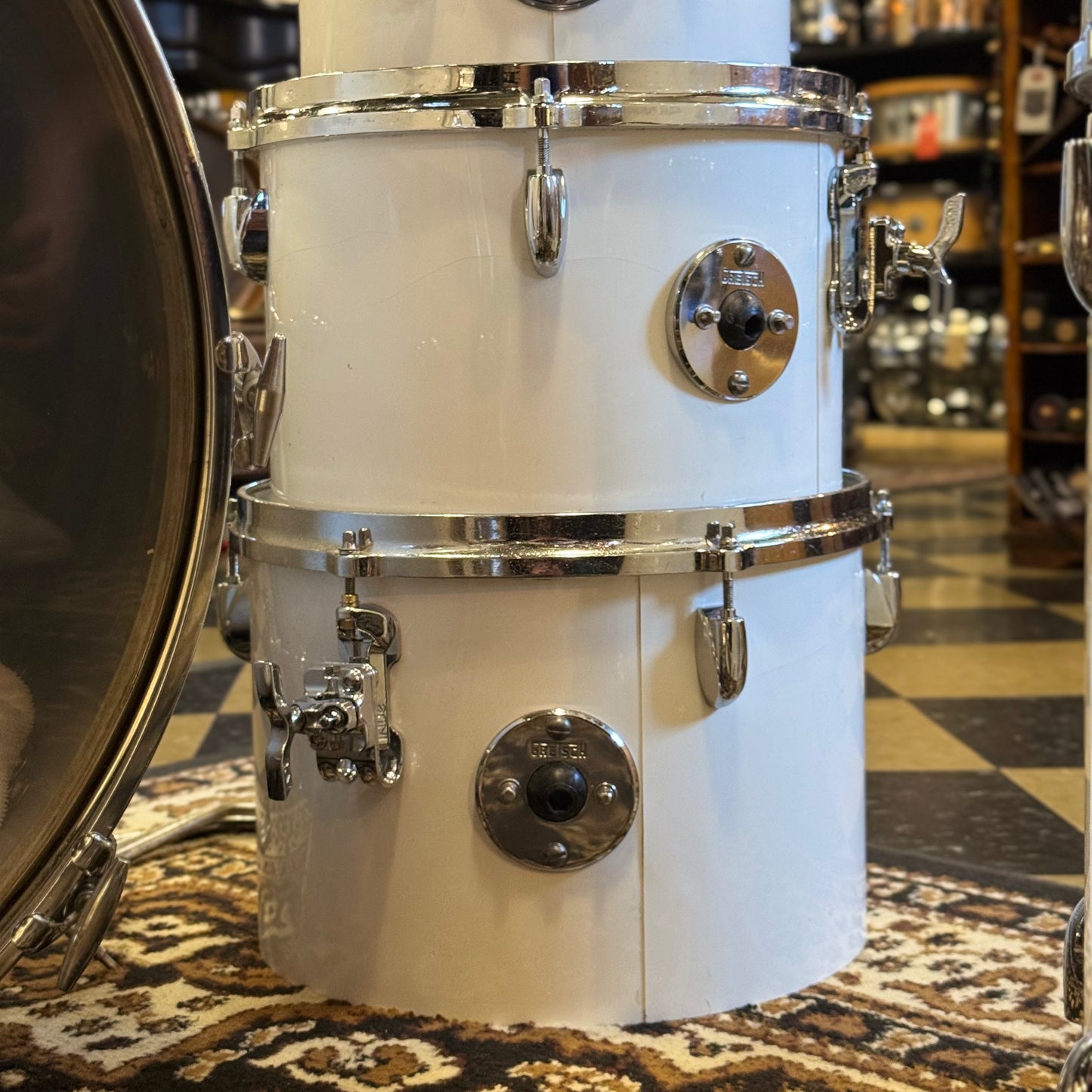 VINTAGE 1970's Gretsch Stop Sign Badge Concert Tom Kit in White Nitron - 14x24, 5x8, 6x10, 8x12, 9x13, 10x14, 12x15, 16x16