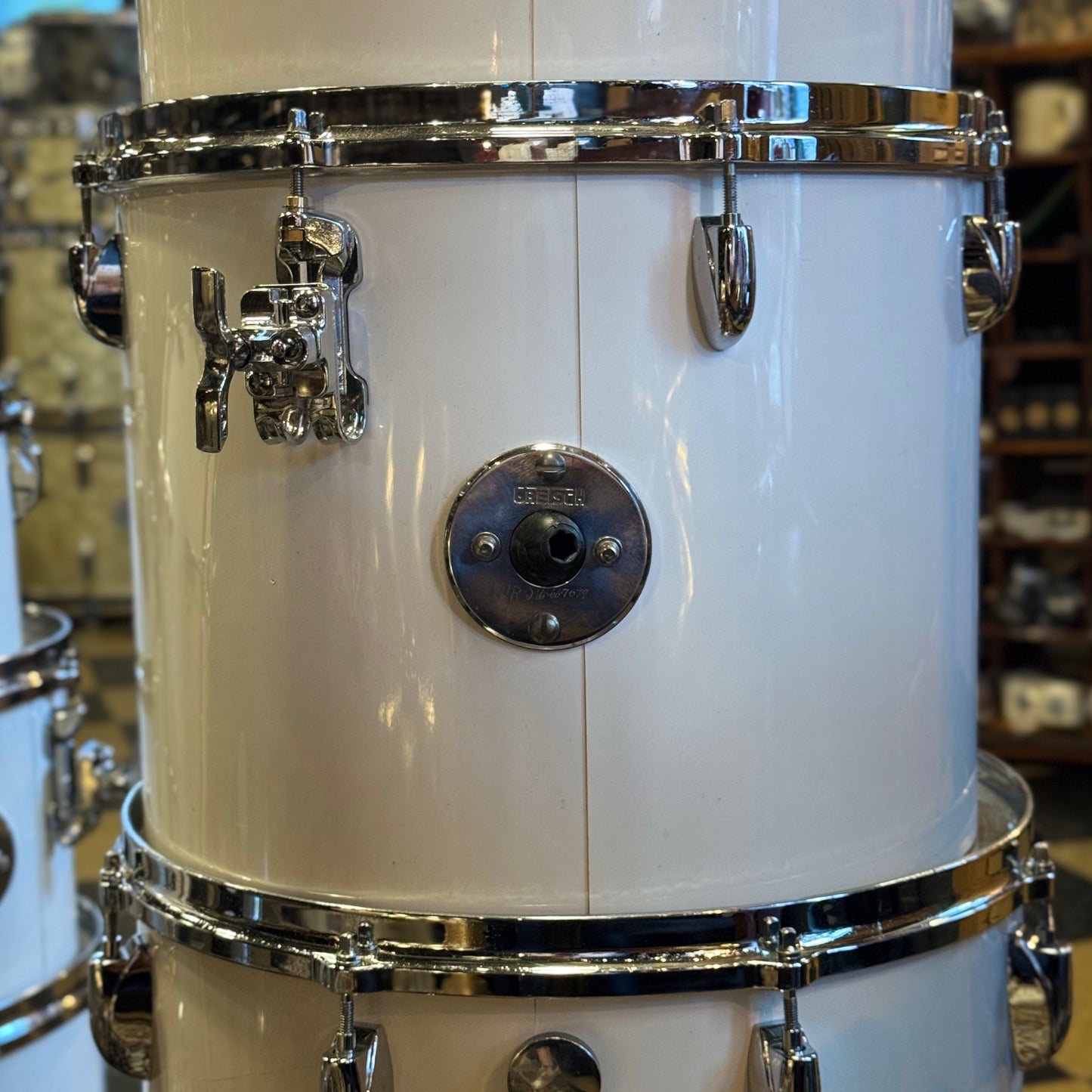 VINTAGE 1970's Gretsch Stop Sign Badge Concert Tom Kit in White Nitron - 14x24, 5x8, 6x10, 8x12, 9x13, 10x14, 12x15, 16x16