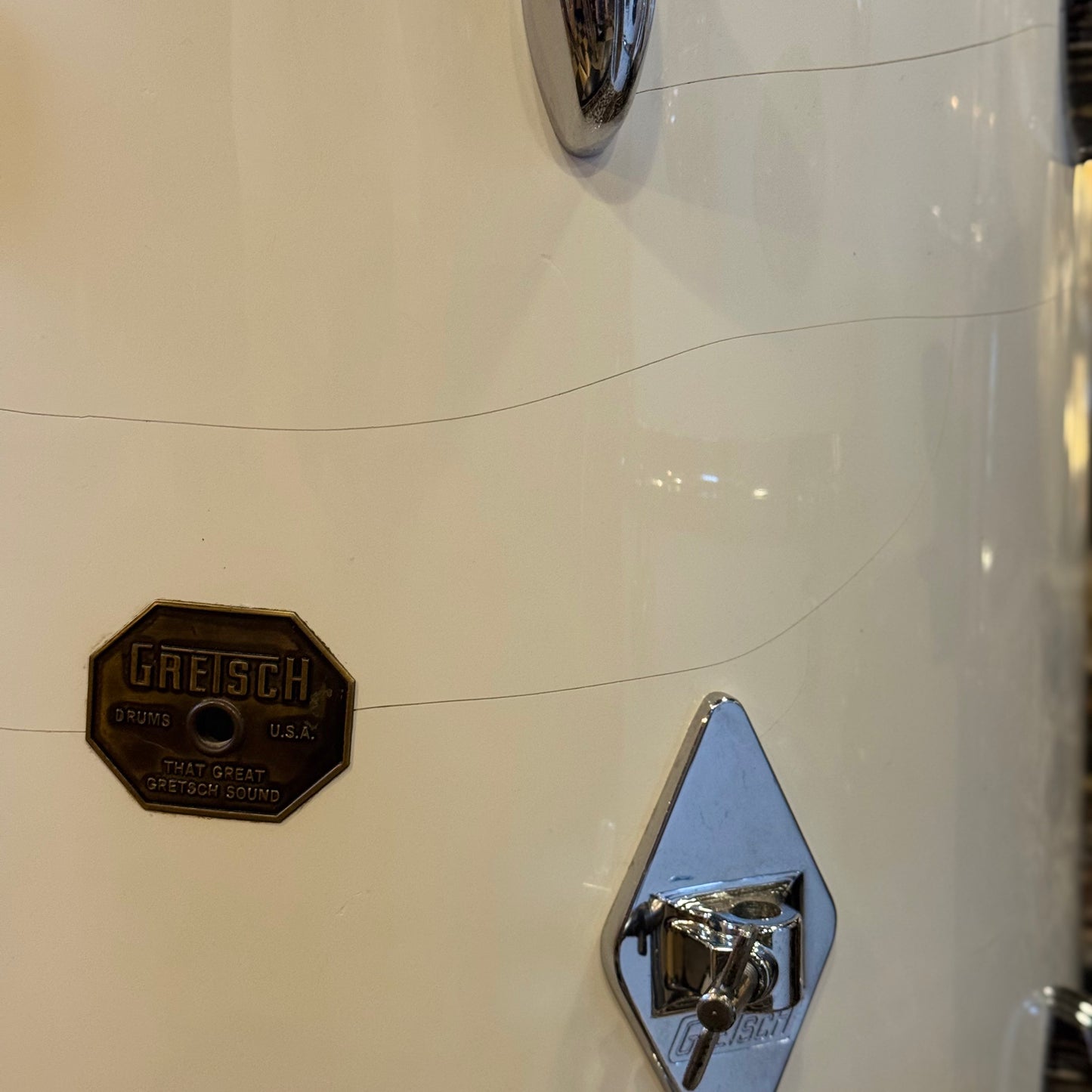 VINTAGE 1970's Gretsch Stop Sign Badge Concert Tom Kit in White Nitron - 14x24, 5x8, 6x10, 8x12, 9x13, 10x14, 12x15, 16x16