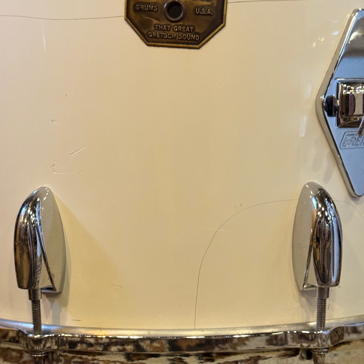 VINTAGE 1970's Gretsch Stop Sign Badge Concert Tom Kit in White Nitron - 14x24, 5x8, 6x10, 8x12, 9x13, 10x14, 12x15, 16x16