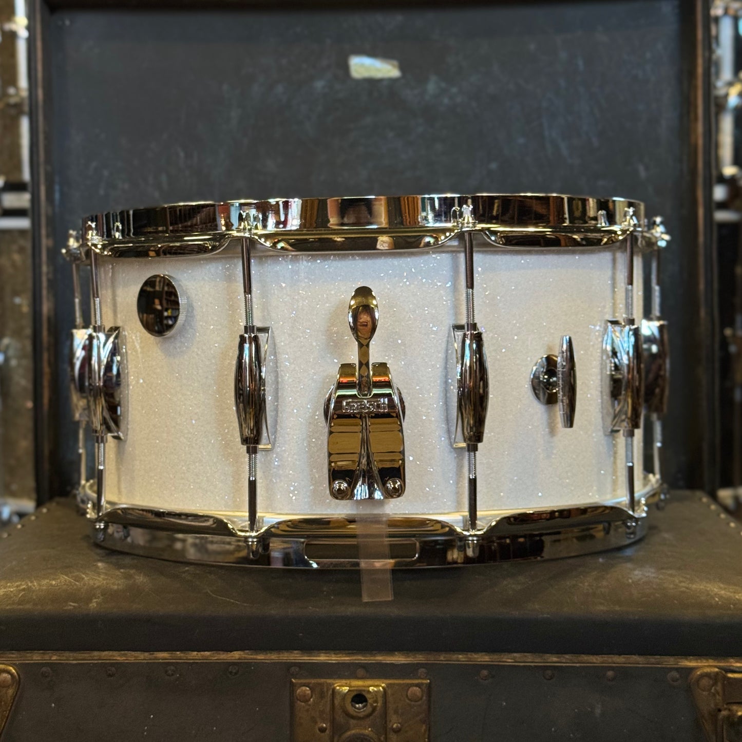 NEW Gretsch 6.5x14 Broadkaster Snare Drum in White Glass Glitter w/ Tone Control