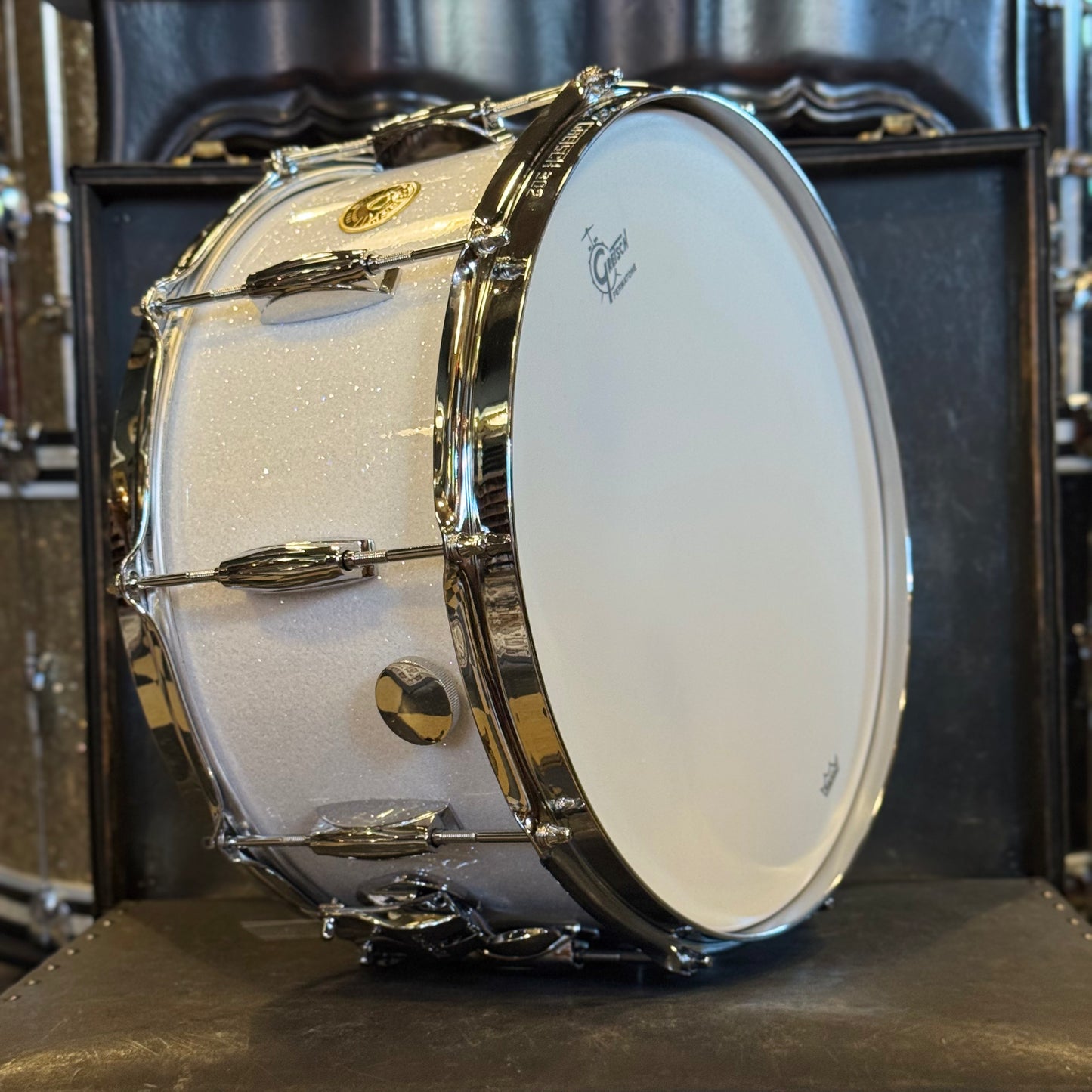NEW Gretsch 6.5x14 Broadkaster Snare Drum in White Glass Glitter w/ Tone Control