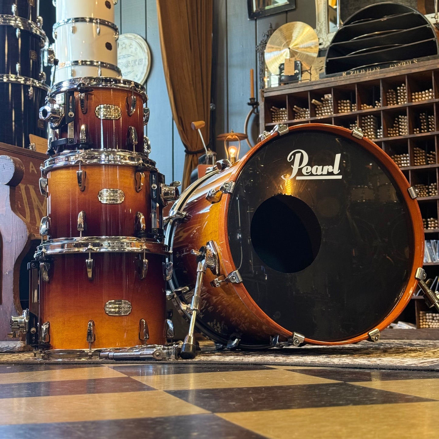 USED 2000's Pearl Session Custom Drumset in Two Tone Sunburst - 18x22, 8x10, 9x12, 11x14