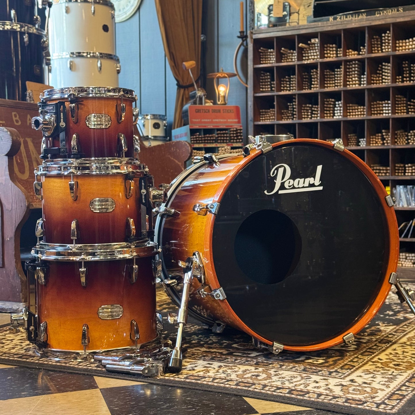 USED 2000's Pearl Session Custom Drumset in Two Tone Sunburst - 18x22, 8x10, 9x12, 11x14