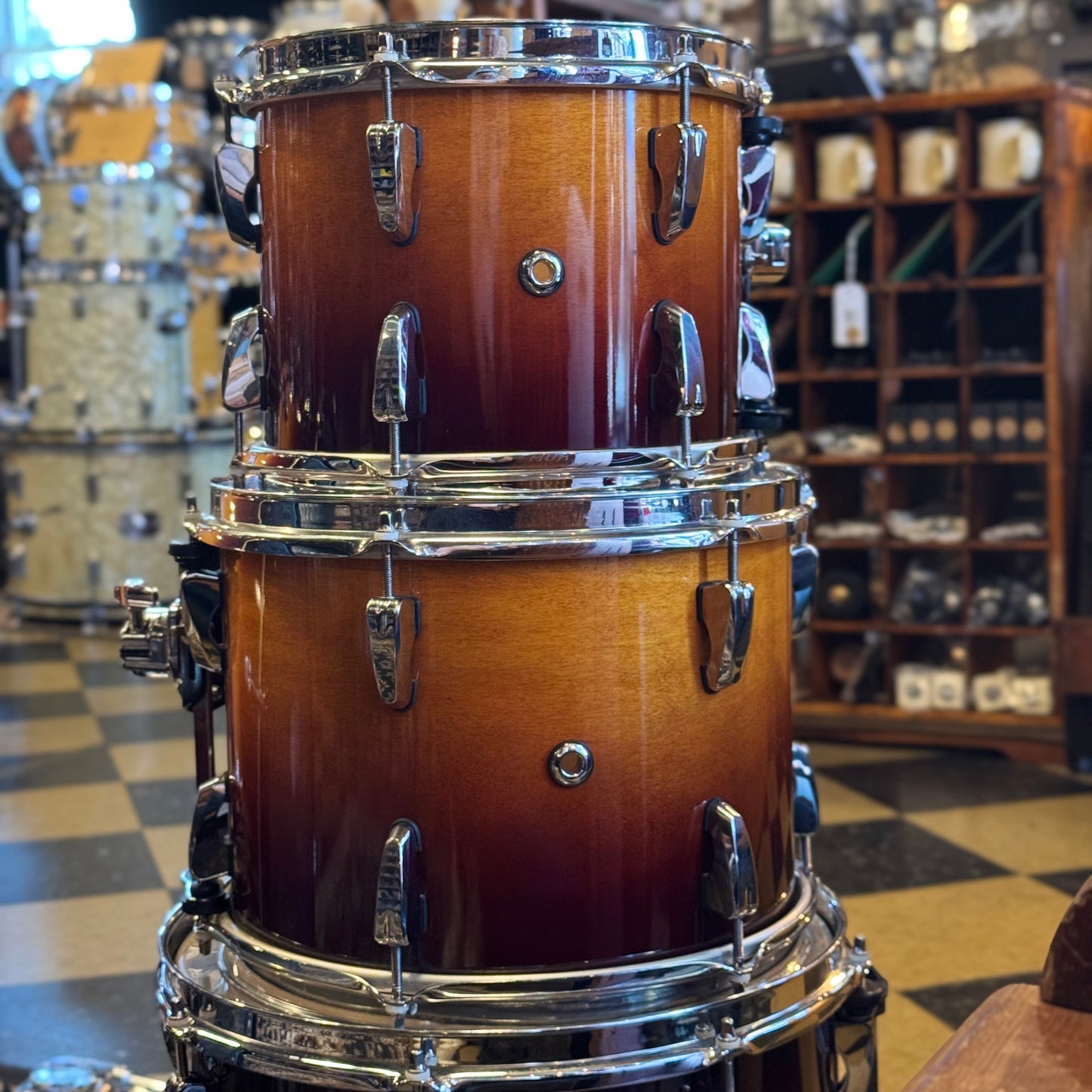 USED 2000's Pearl Session Custom Drumset in Two Tone Sunburst - 18x22, 8x10, 9x12, 11x14