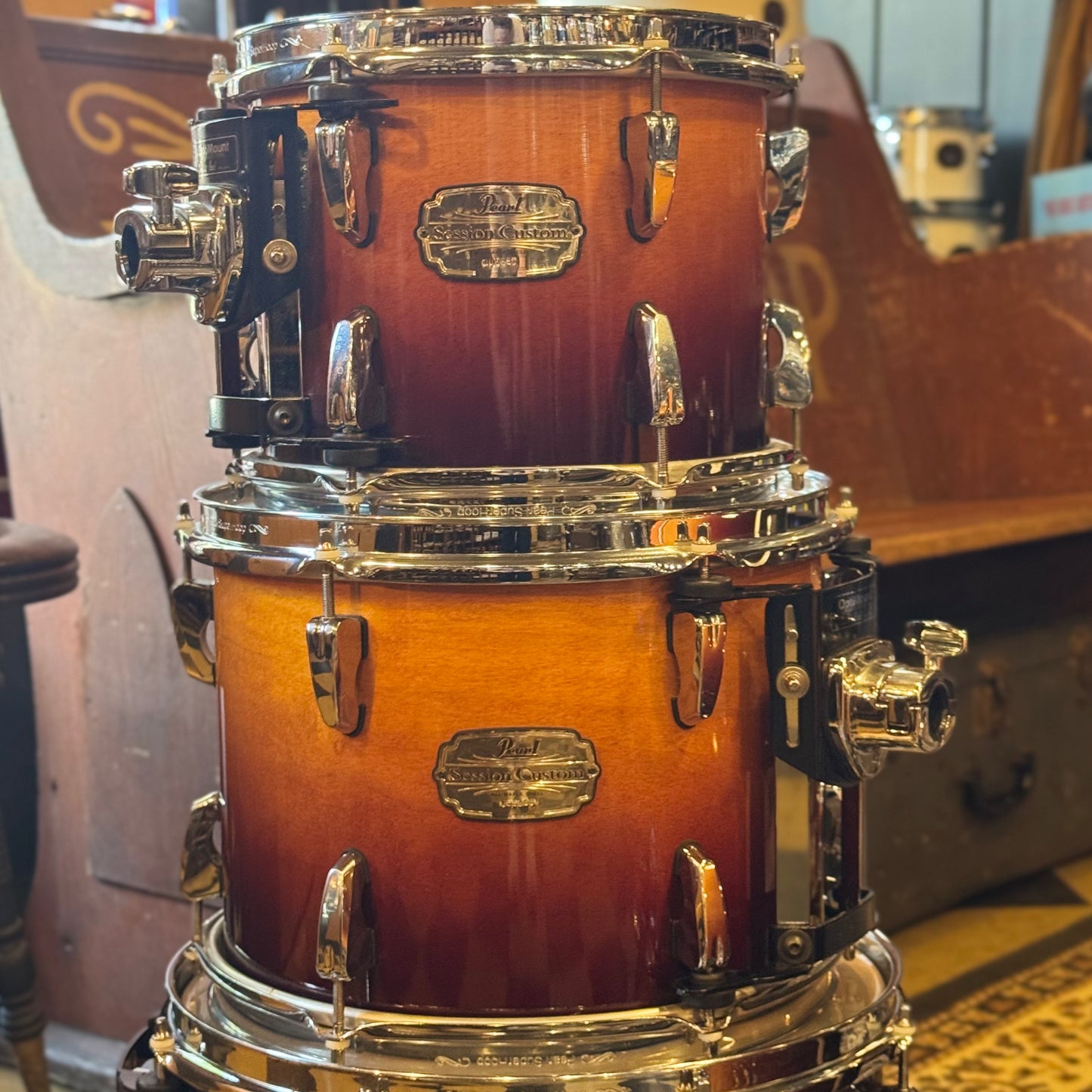 USED 2000's Pearl Session Custom Drumset in Two Tone Sunburst - 18x22, 8x10, 9x12, 11x14