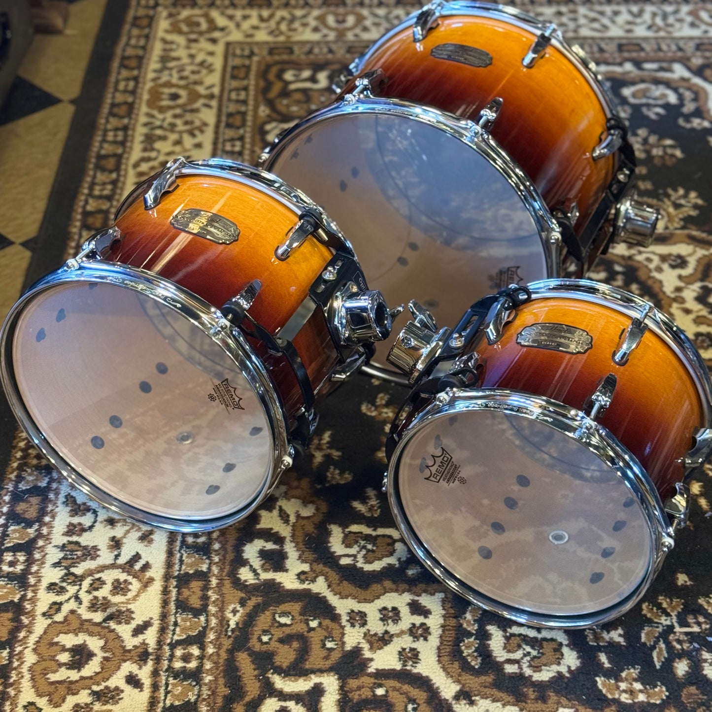 USED 2000's Pearl Session Custom Drumset in Two Tone Sunburst - 18x22, 8x10, 9x12, 11x14