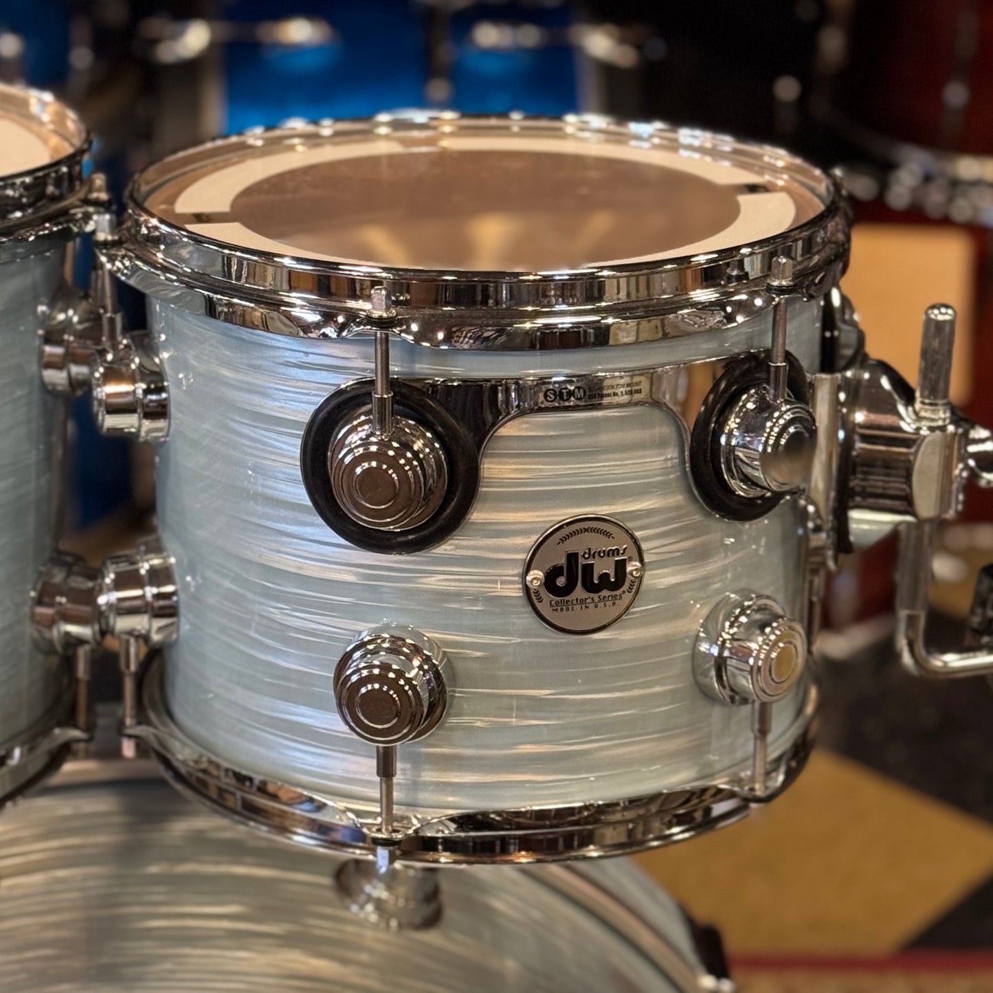 USED DW Collectors Series in Pale Blue Oyster (Birch Toms, Maple/Mahogany Bass Drum) - 16x24, 8x10, 9x12, 14x14, 16x16