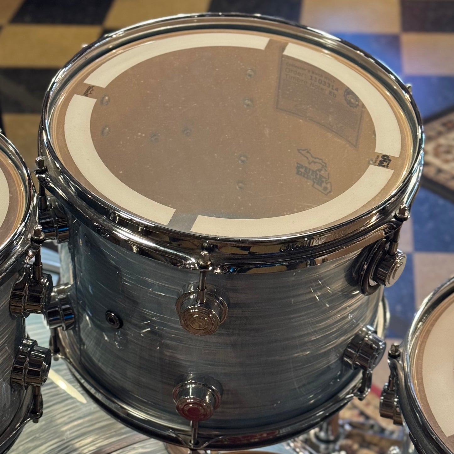 USED DW Collectors Series in Pale Blue Oyster (Birch Toms, Maple/Mahogany Bass Drum) - 16x24, 8x10, 9x12, 14x14, 16x16