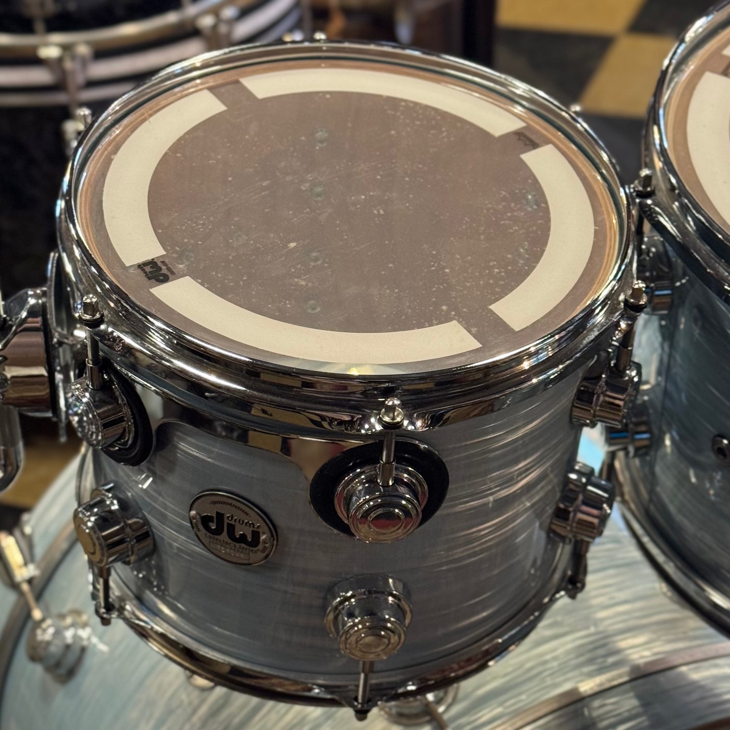 USED DW Collectors Series in Pale Blue Oyster (Birch Toms, Maple/Mahogany Bass Drum) - 16x24, 8x10, 9x12, 14x14, 16x16