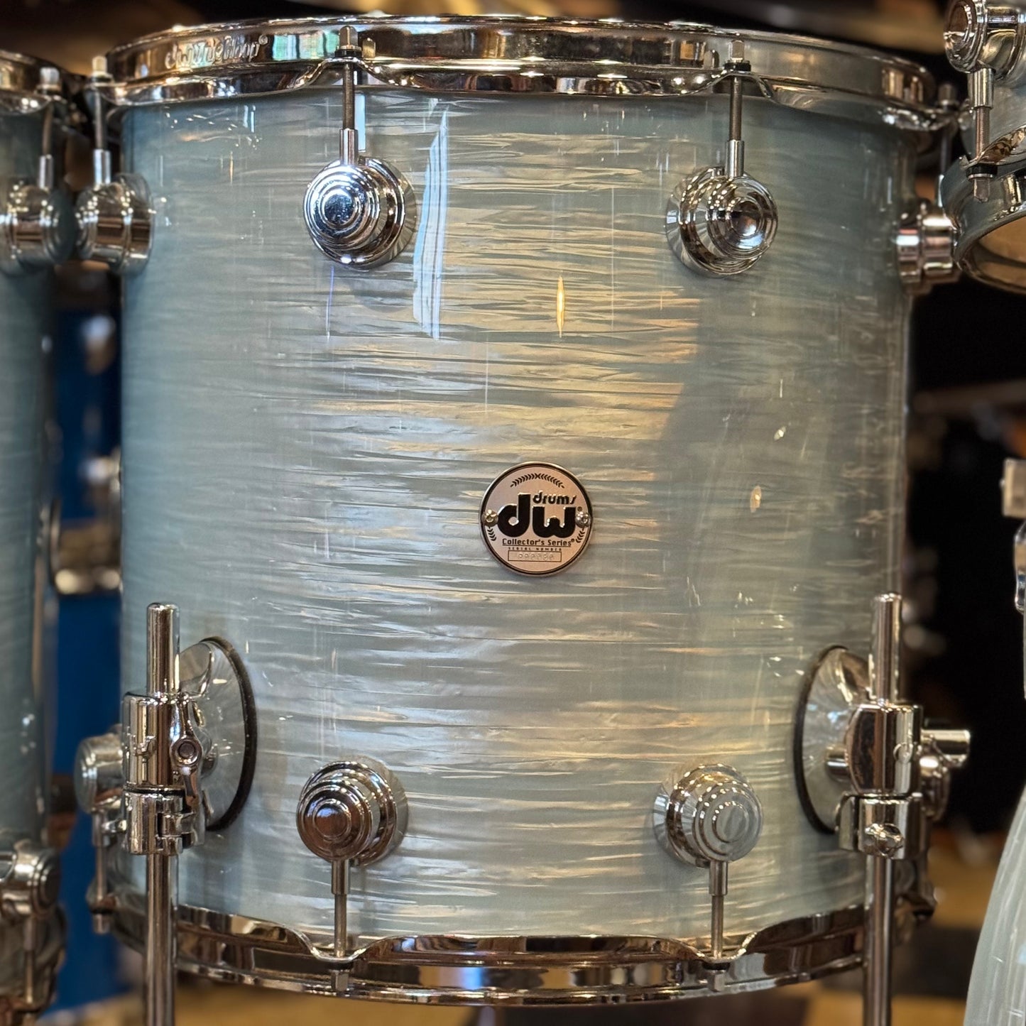 USED DW Collectors Series in Pale Blue Oyster (Birch Toms, Maple/Mahogany Bass Drum) - 16x24, 8x10, 9x12, 14x14, 16x16