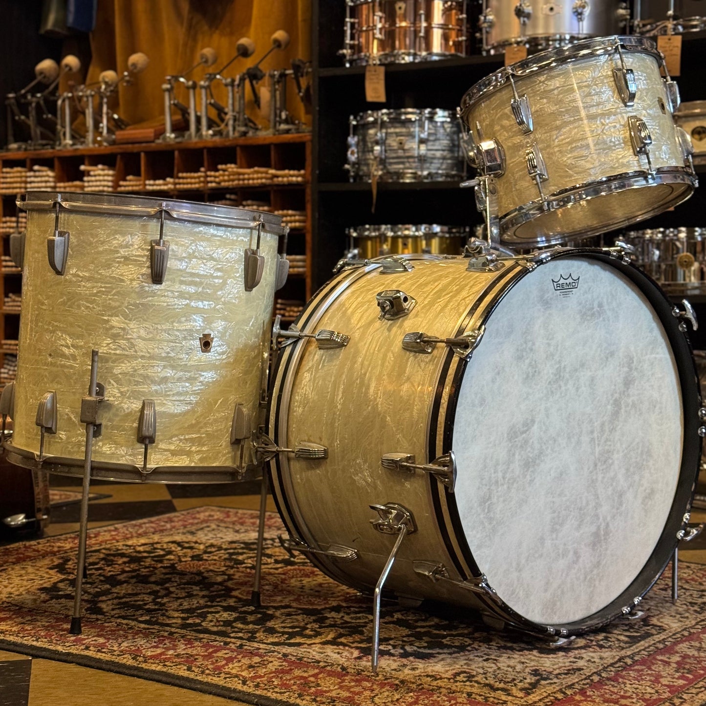 VINTAGE 1960's Ludwig Classic Outfit in White Marine Pearl - 14x22, 9x13, 16x16