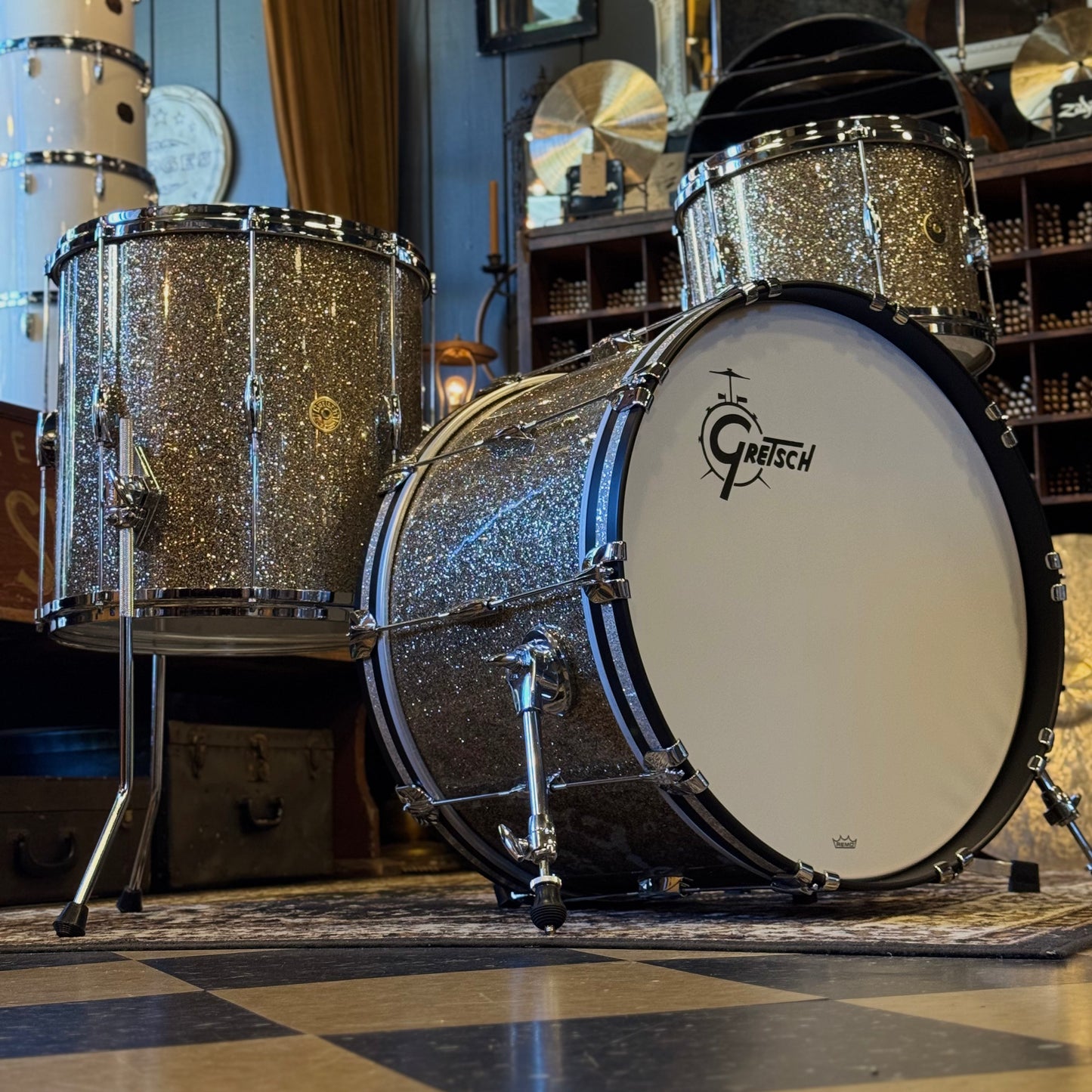 NEW Gretsch USA Custom Heritage Build Drum Set in Ginger Glass Glitter w/ Silver Glass Hoop Inlays - 14x22, 9x13, 16x16