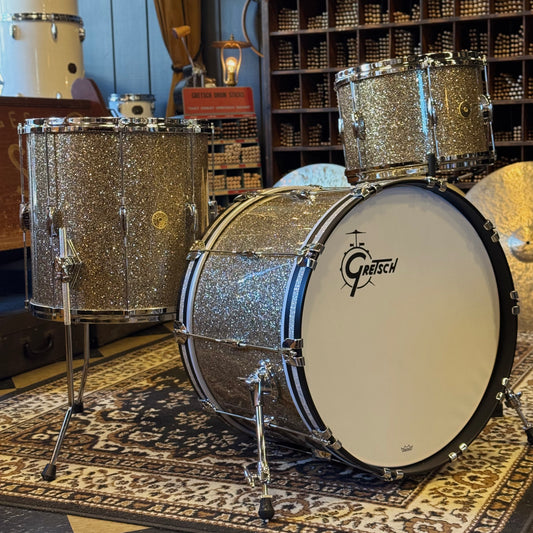 NEW Gretsch USA Custom Heritage Build Drum Set in Ginger Glass Glitter w/ Silver Glass Hoop Inlays - 14x22, 9x13, 16x16
