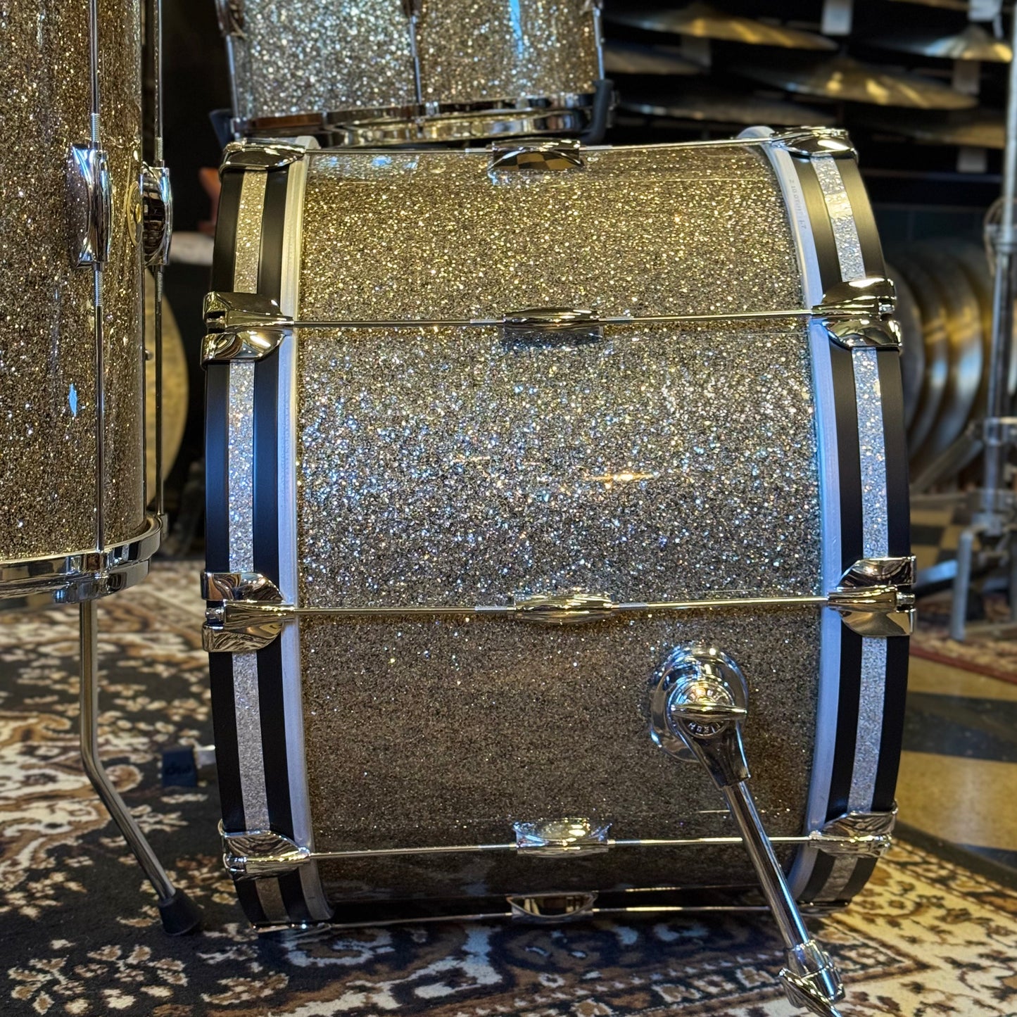NEW Gretsch USA Custom Heritage Build Drum Set in Ginger Glass Glitter w/ Silver Glass Hoop Inlays - 14x22, 9x13, 16x16