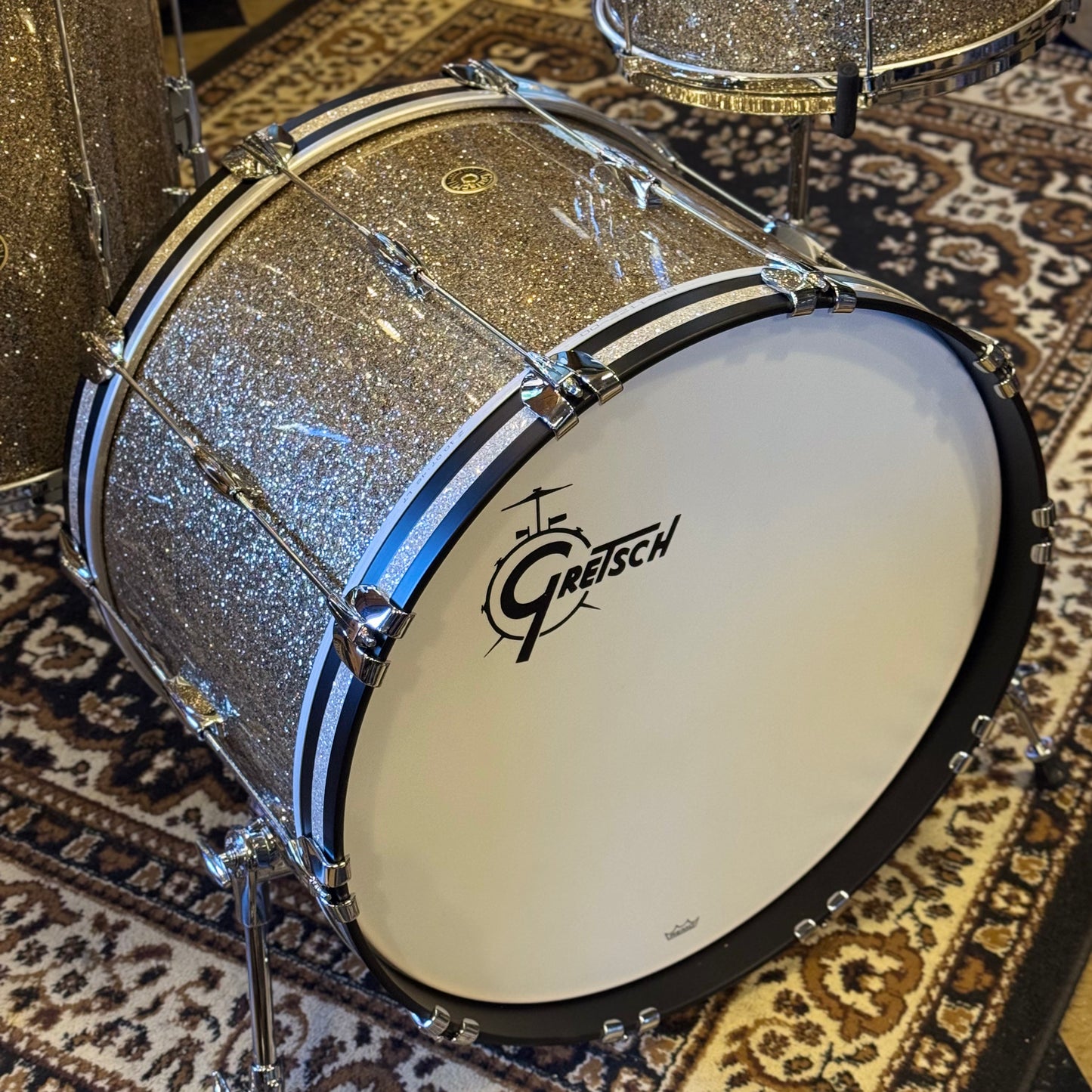 NEW Gretsch USA Custom Heritage Build Drum Set in Ginger Glass Glitter w/ Silver Glass Hoop Inlays - 14x22, 9x13, 16x16
