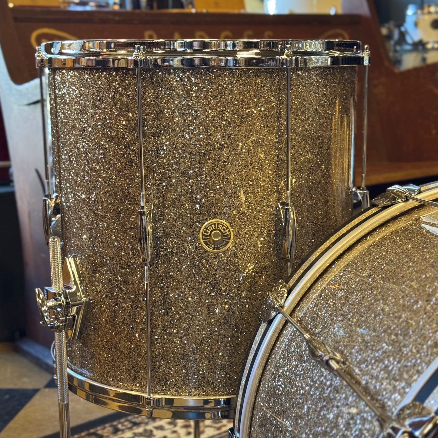 NEW Gretsch USA Custom Heritage Build Drum Set in Ginger Glass Glitter w/ Silver Glass Hoop Inlays - 14x22, 9x13, 16x16