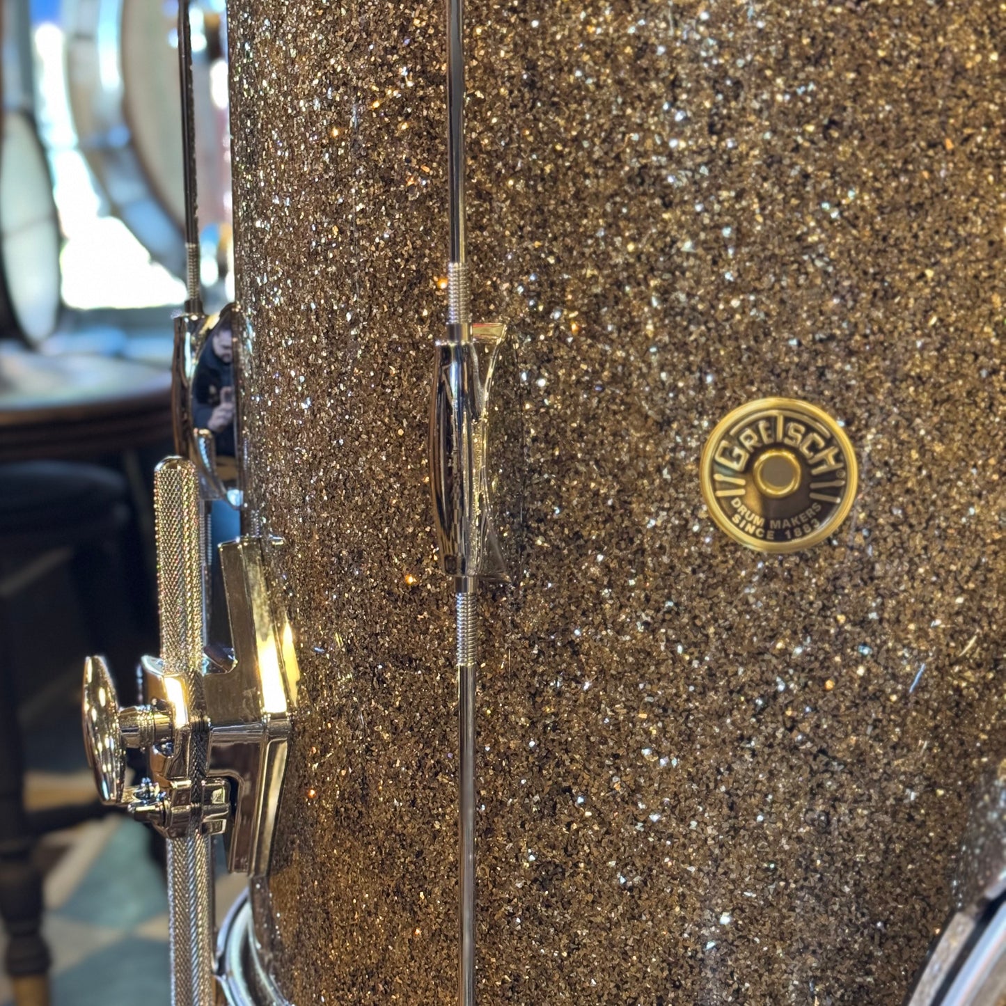 NEW Gretsch USA Custom Heritage Build Drum Set in Ginger Glass Glitter w/ Silver Glass Hoop Inlays - 14x22, 9x13, 16x16