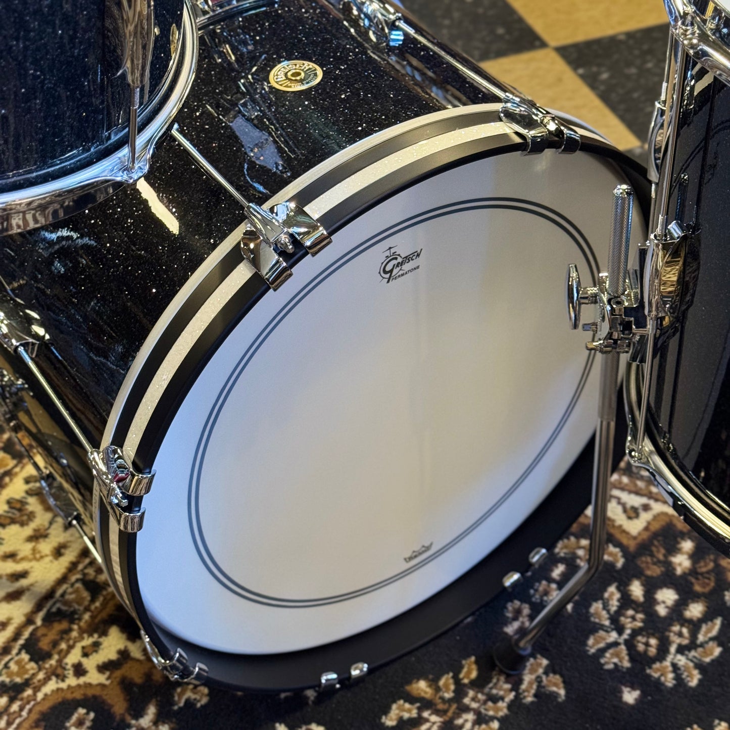 NEW Gretsch Broadkaster Heritage Build Drum Set in Black Glass Glitter w/ White Glass Glitter Hoop Inlays - 14x20, 8x12, 14x14