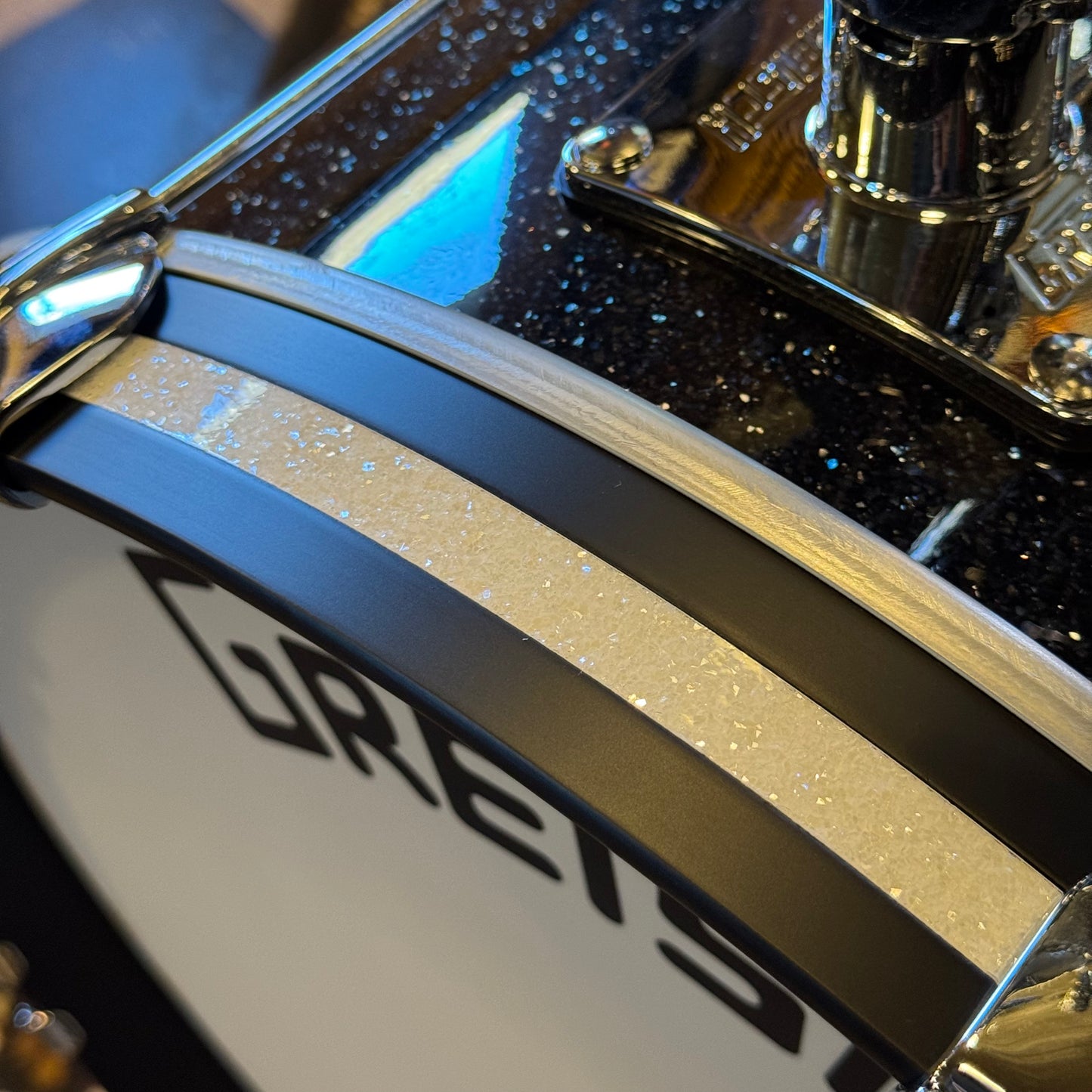 NEW Gretsch Broadkaster Heritage Build Drum Set in Black Glass Glitter w/ White Glass Glitter Hoop Inlays - 14x20, 8x12, 14x14