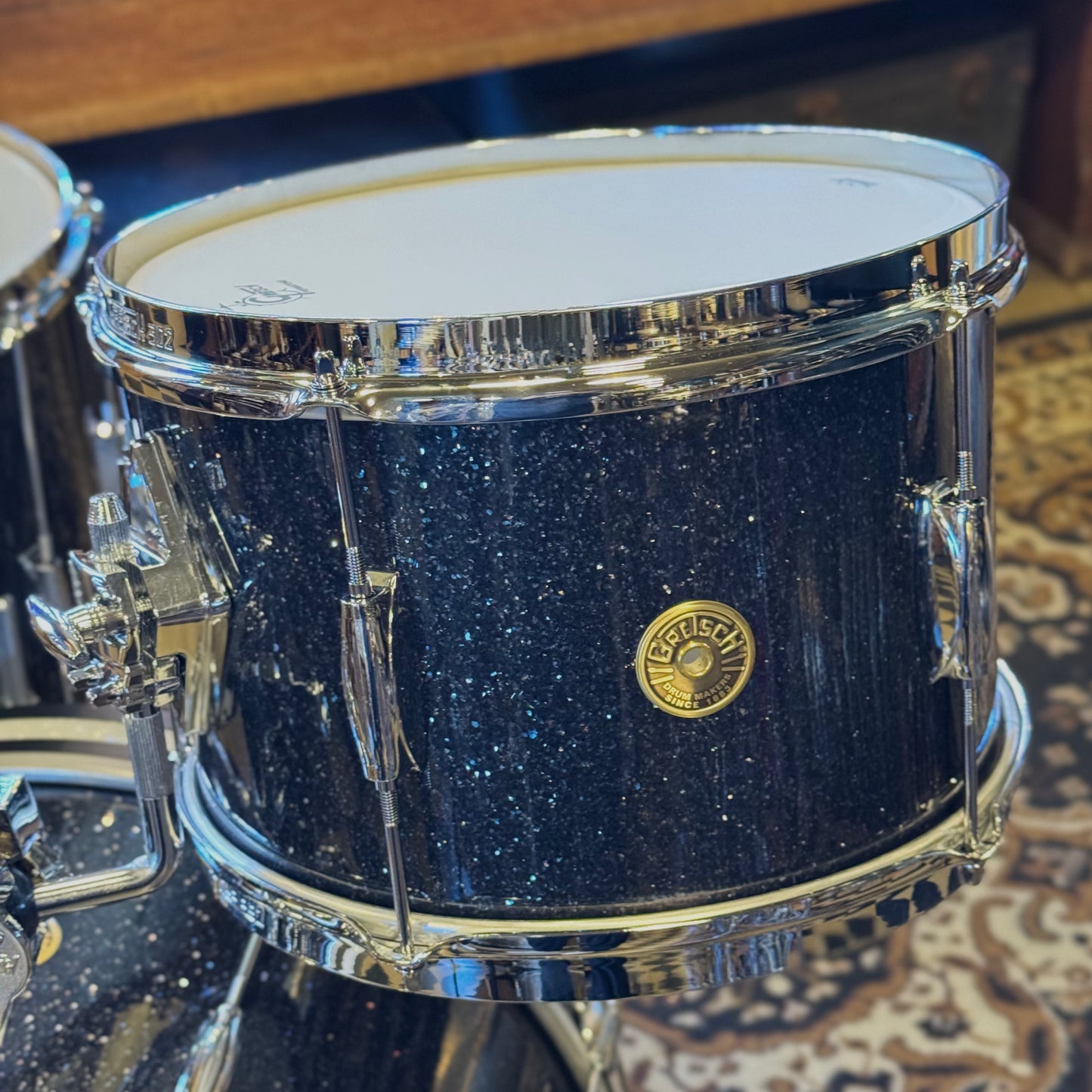 NEW Gretsch Broadkaster Heritage Build Drum Set in Black Glass Glitter w/ White Glass Glitter Hoop Inlays - 14x20, 8x12, 14x14