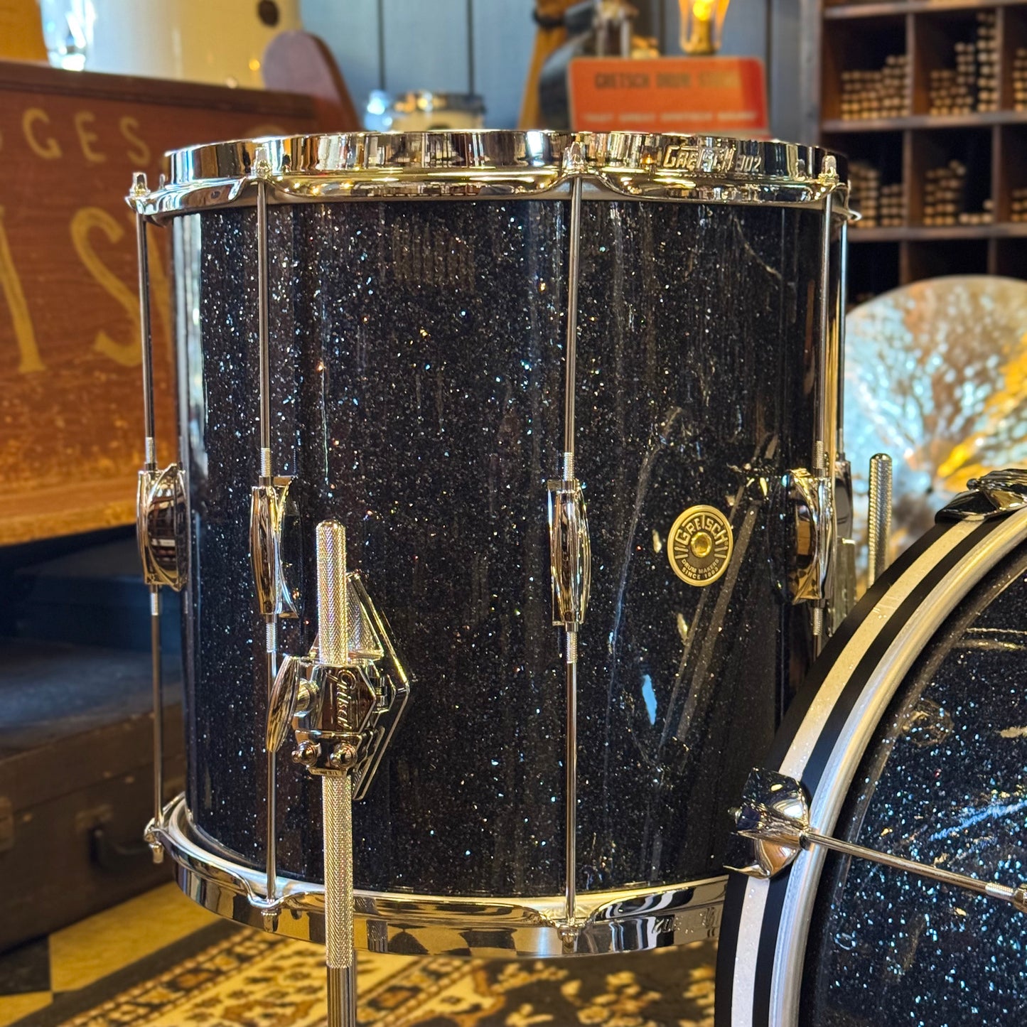 NEW Gretsch Broadkaster Heritage Build Drum Set in Black Glass Glitter w/ White Glass Glitter Hoop Inlays - 14x20, 8x12, 14x14