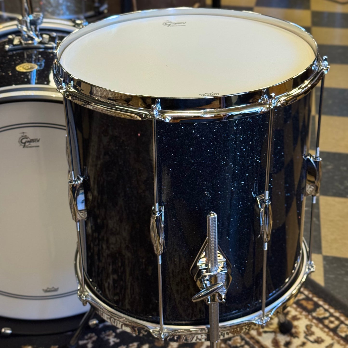 NEW Gretsch Broadkaster Heritage Build Drum Set in Black Glass Glitter w/ White Glass Glitter Hoop Inlays - 14x20, 8x12, 14x14