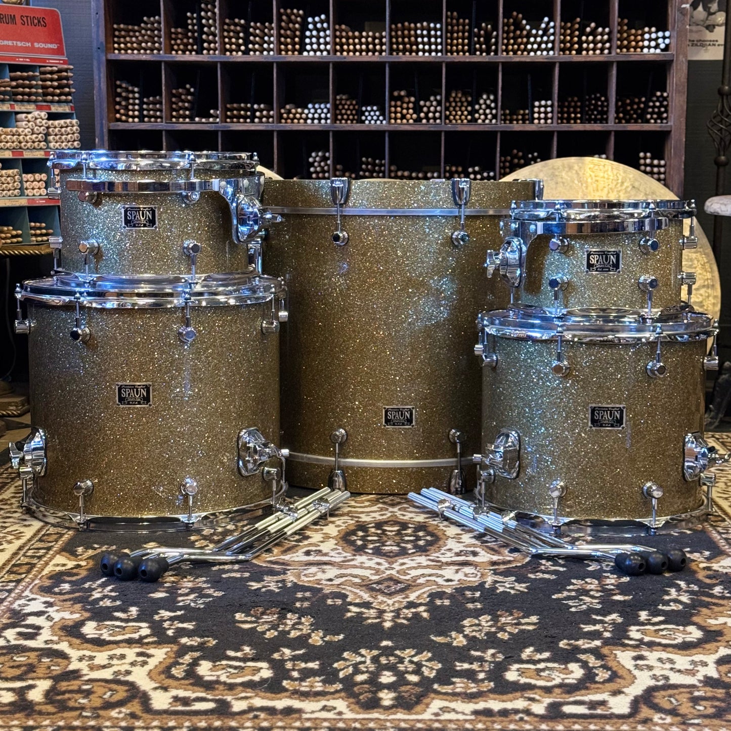 USED 2001 Spaun Drum Set in Gold Sparkle -18x20, 7x10, 8x12, 12x14, 14x16
