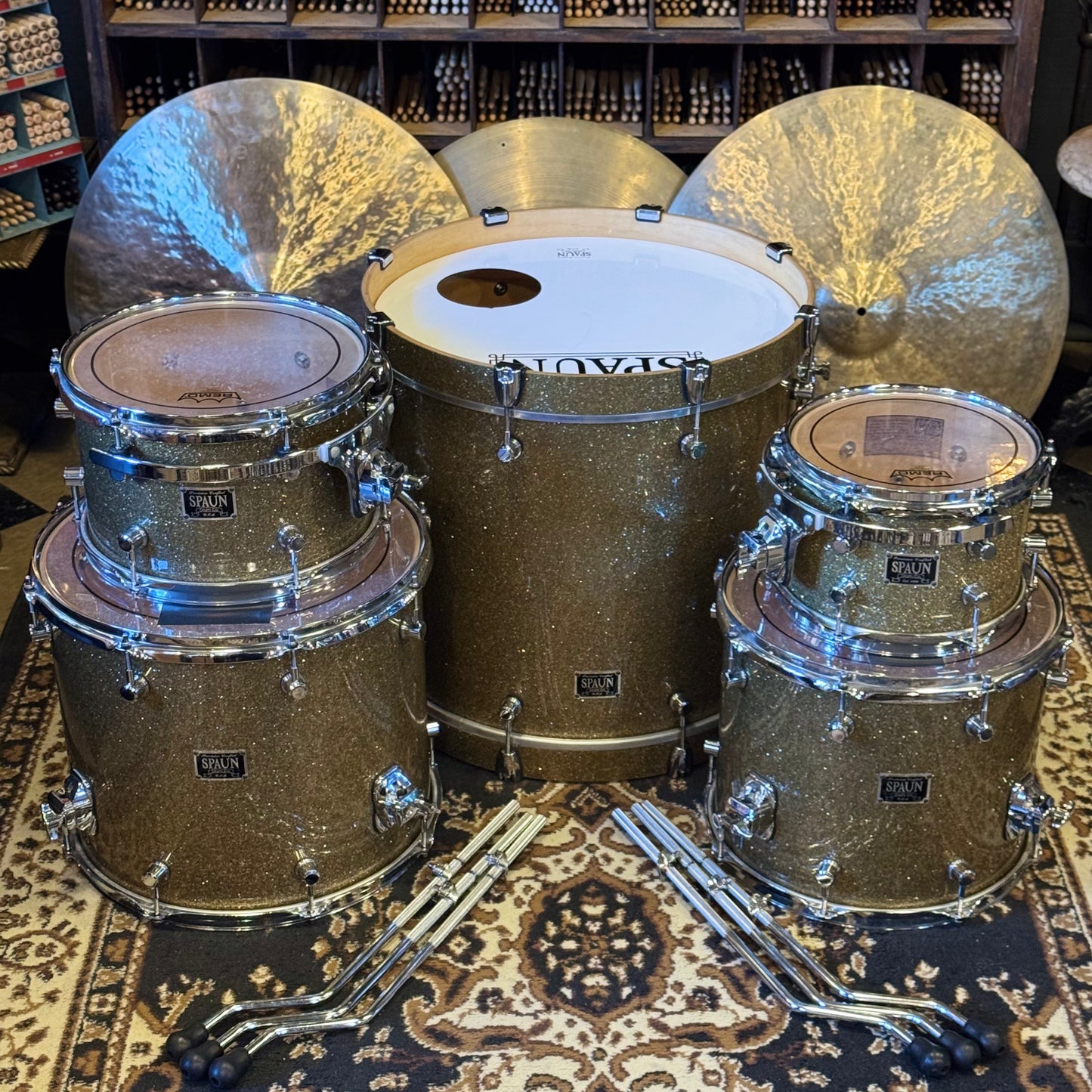 USED 2001 Spaun Drum Set in Gold Sparkle -18x20, 7x10, 8x12, 12x14, 14x16