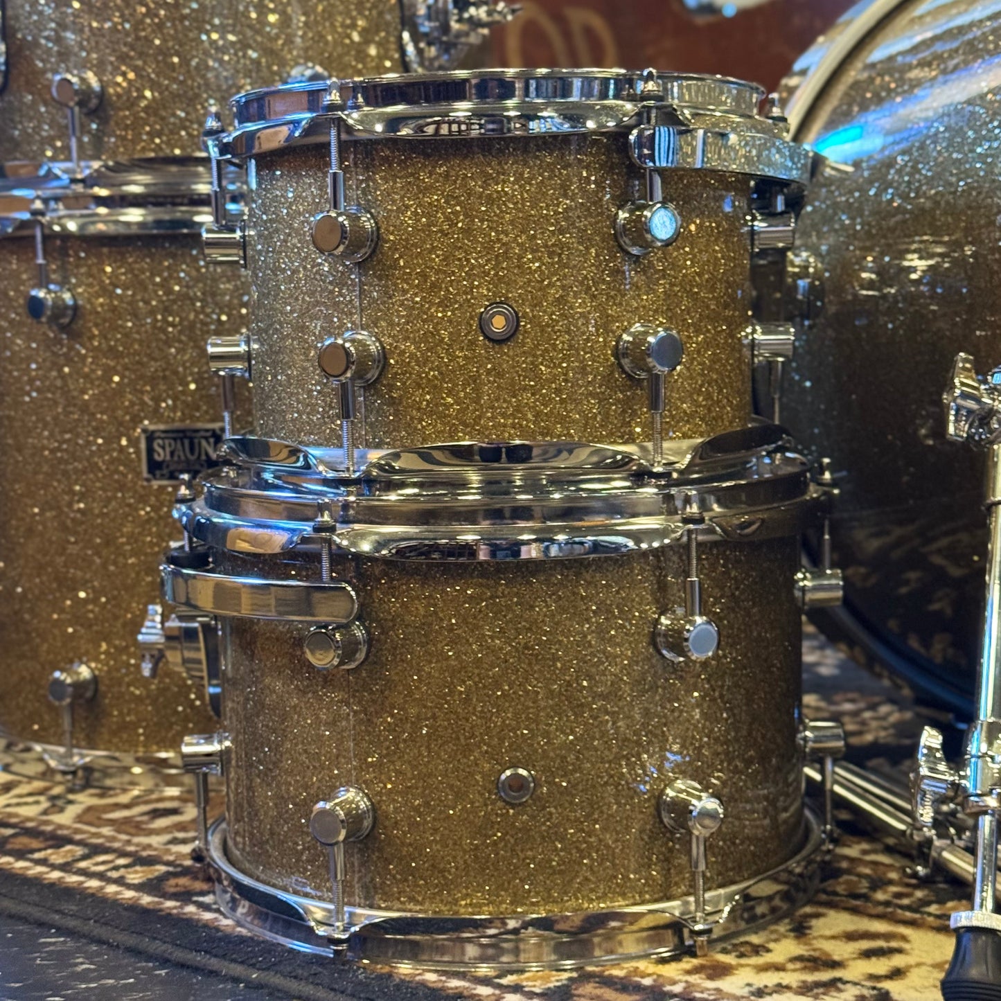 USED 2001 Spaun Drum Set in Gold Sparkle -18x20, 7x10, 8x12, 12x14, 14x16