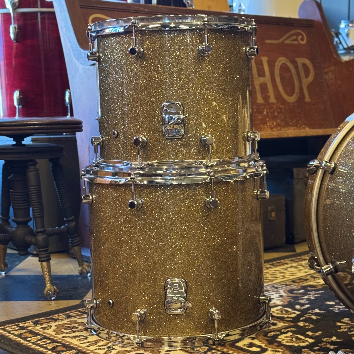 USED 2001 Spaun Drum Set in Gold Sparkle -18x20, 7x10, 8x12, 12x14, 14x16