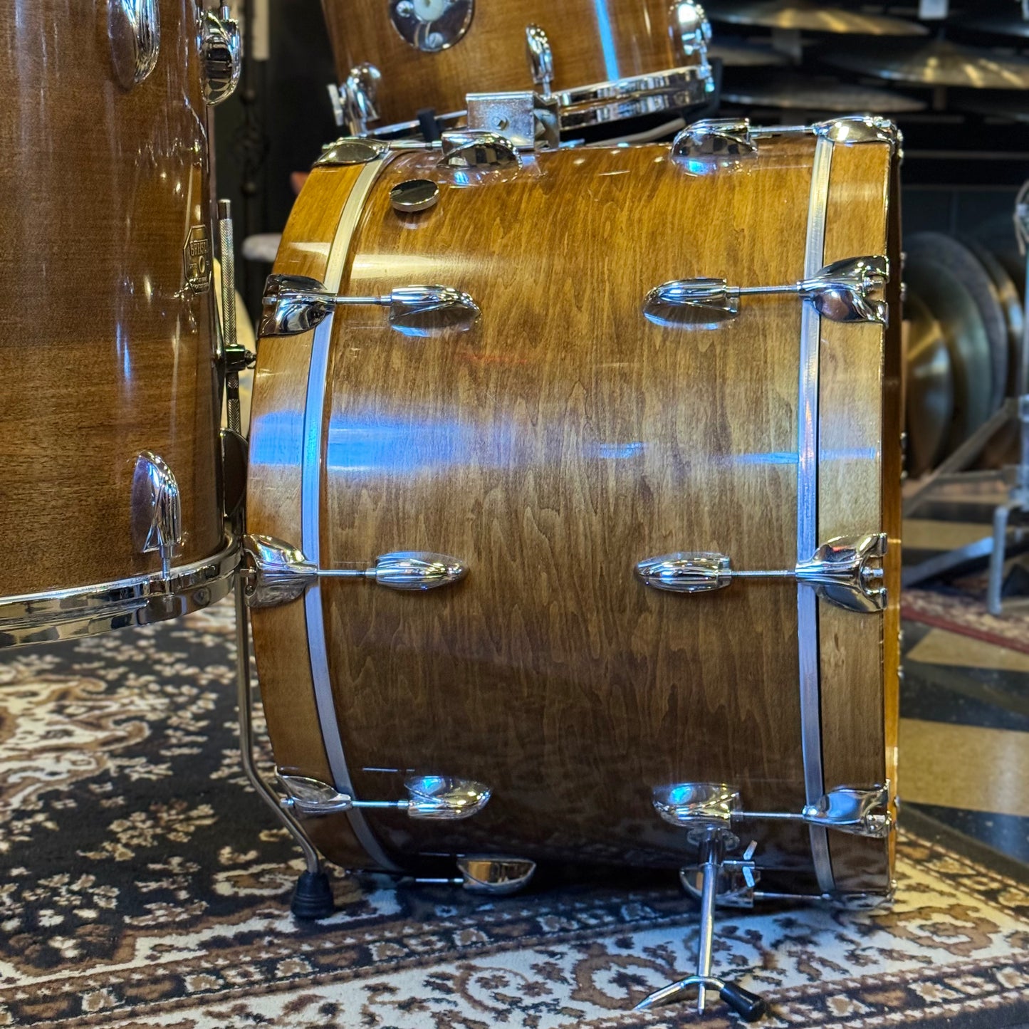 VINTAGE 1970's Gretsch Stop Sign Badge Drum Set in Antique Maple Gloss - 14x22, 9x13, 16x16