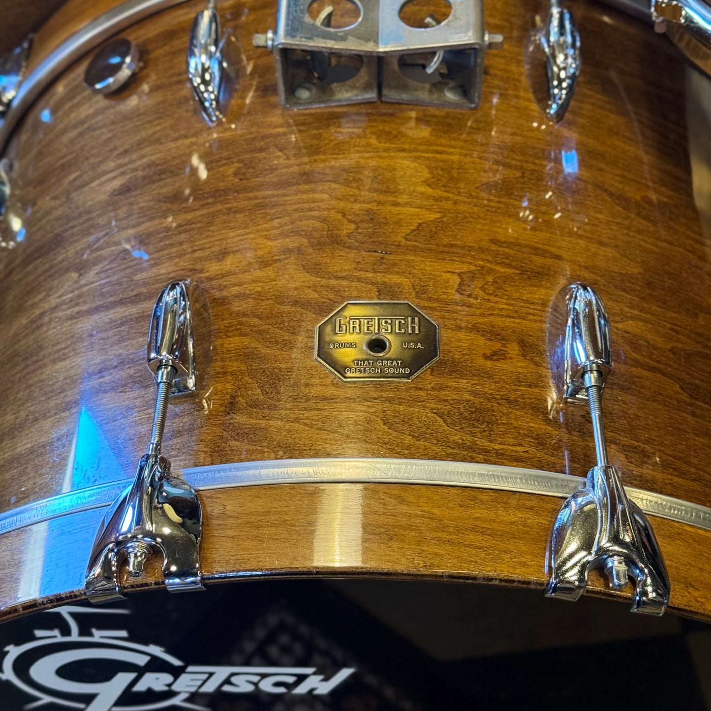 VINTAGE 1970's Gretsch Stop Sign Badge Drum Set in Antique Maple Gloss - 14x22, 9x13, 16x16