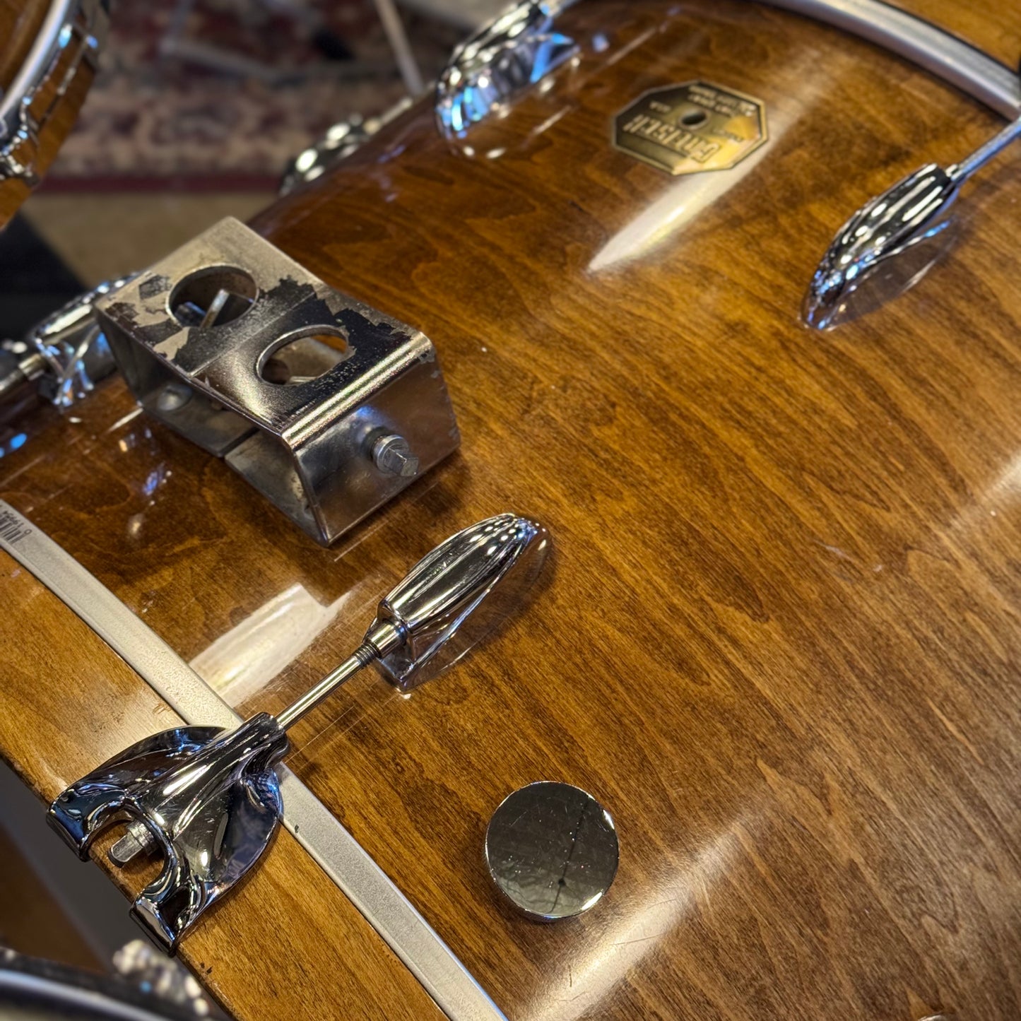 VINTAGE 1970's Gretsch Stop Sign Badge Drum Set in Antique Maple Gloss - 14x22, 9x13, 16x16