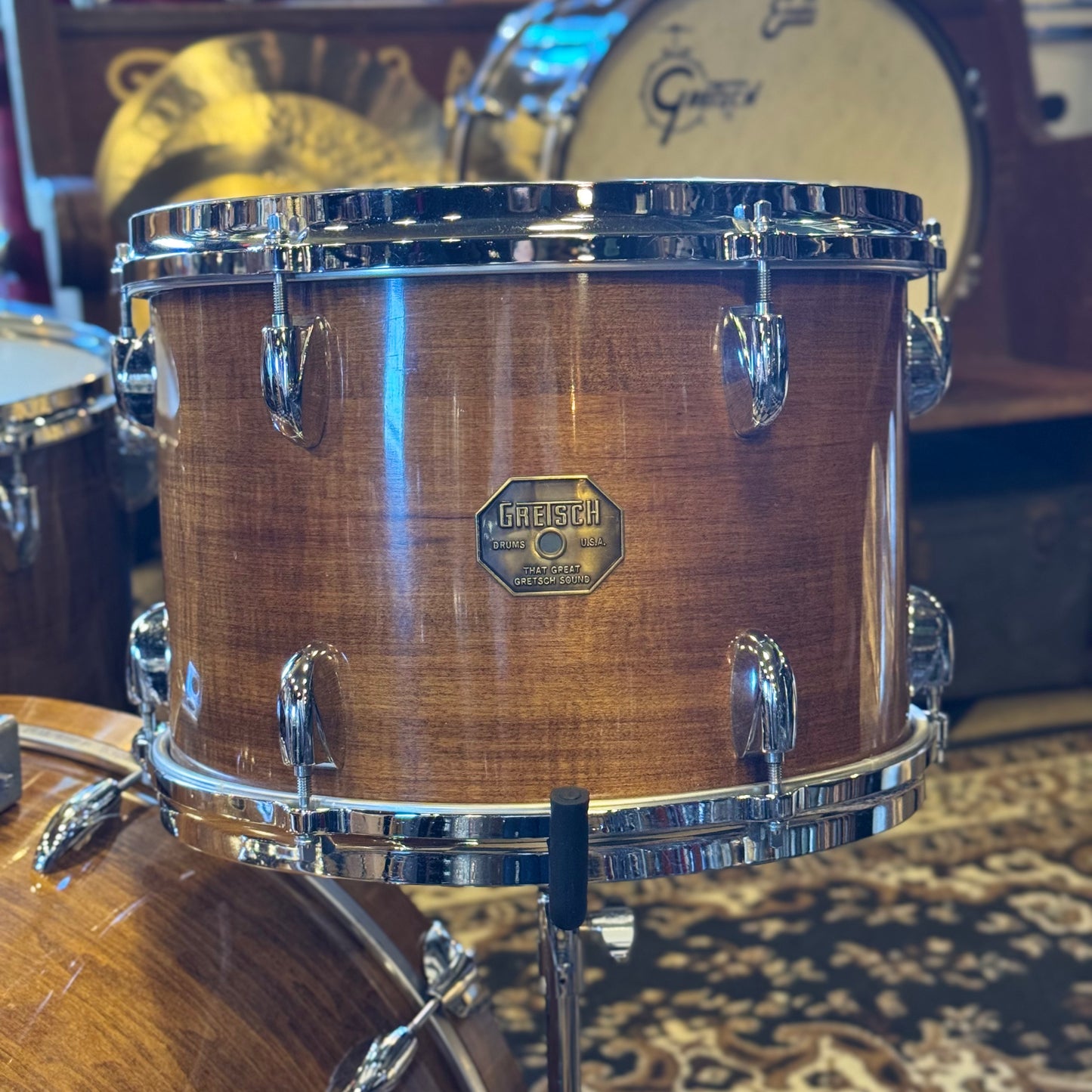 VINTAGE 1970's Gretsch Stop Sign Badge Drum Set in Antique Maple Gloss - 14x22, 9x13, 16x16