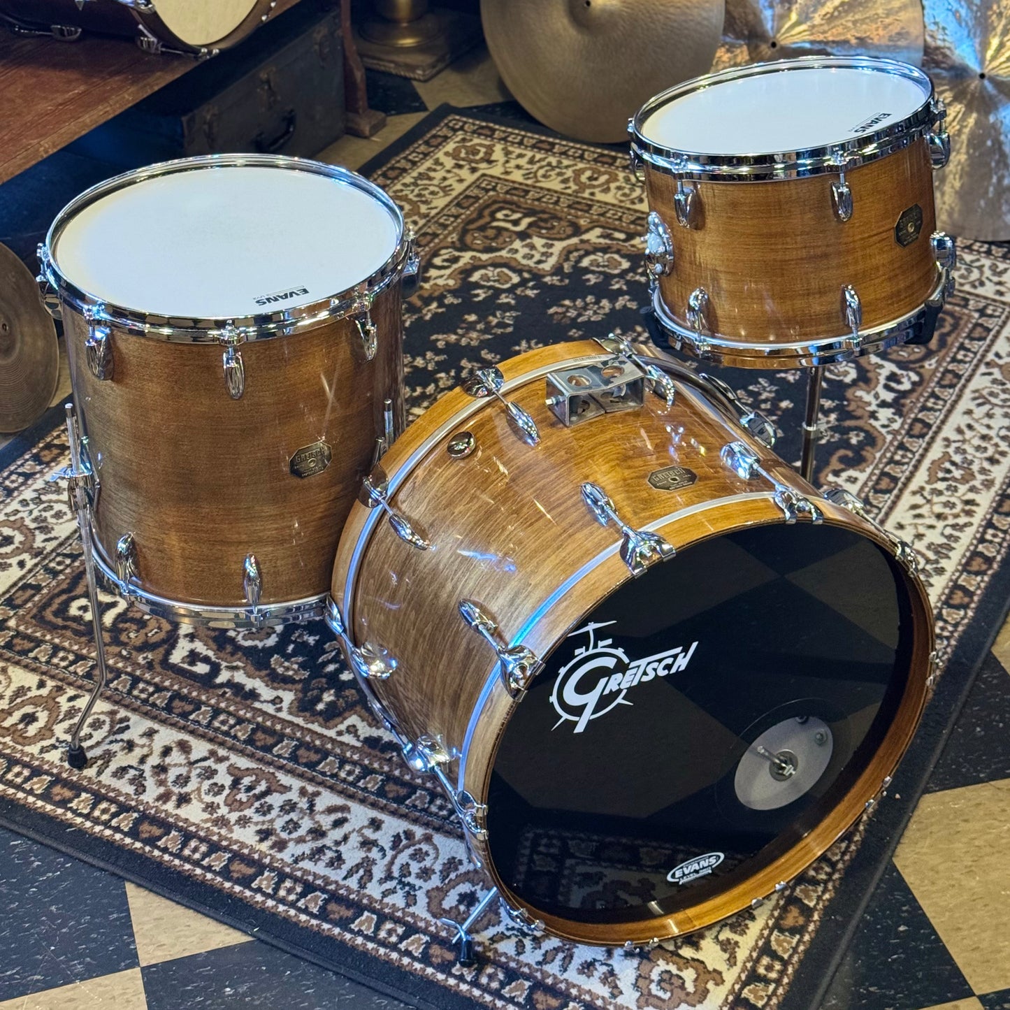 VINTAGE 1970's Gretsch Stop Sign Badge Drum Set in Antique Maple Gloss - 14x22, 9x13, 16x16