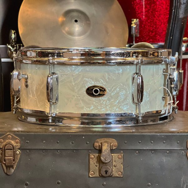 VINTAGE 1960's Slingerland 5.5x14 No. 161 Deluxe Student Model Snare Drum in White Marine Pearl