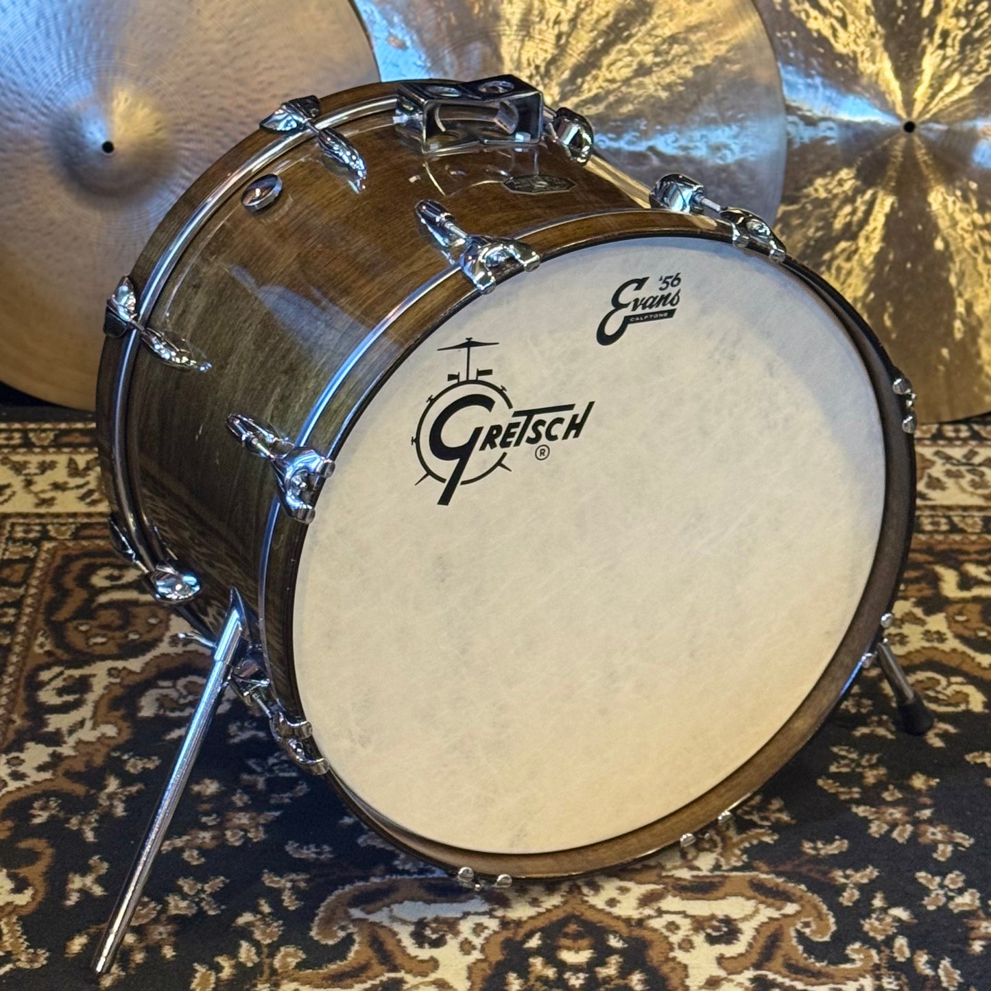 VINTAGE 1970's Gretsch Stop Sign Badge 14x20 Bass Drum in Antique Maple Gloss