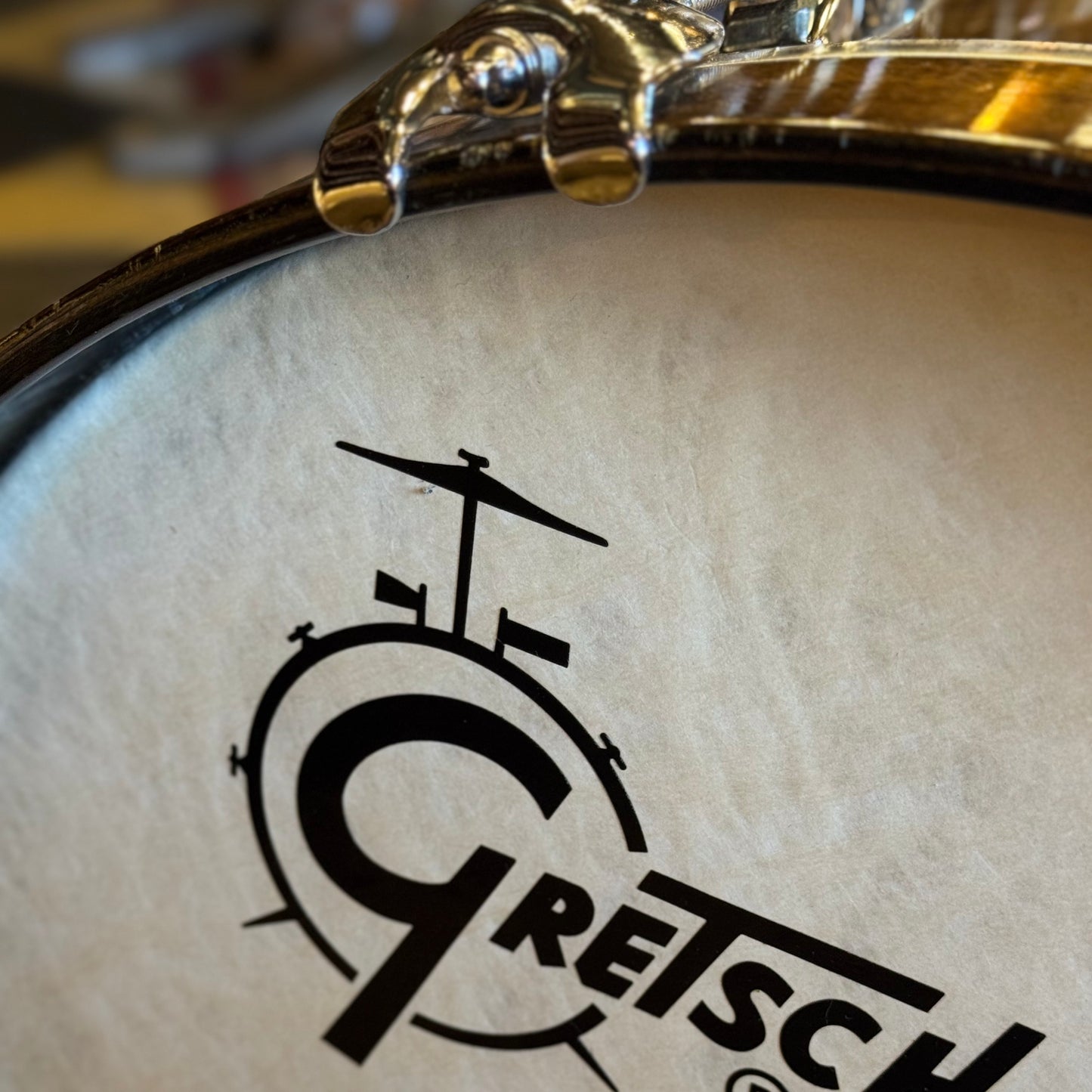 VINTAGE 1970's Gretsch Stop Sign Badge 14x20 Bass Drum in Antique Maple Gloss