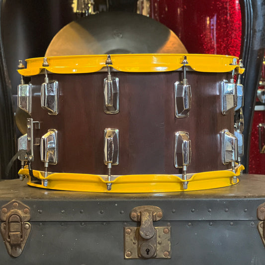 Unknown 8x14 Stave Snare Drum in Mahogany Stain w/ Yellow Hoops