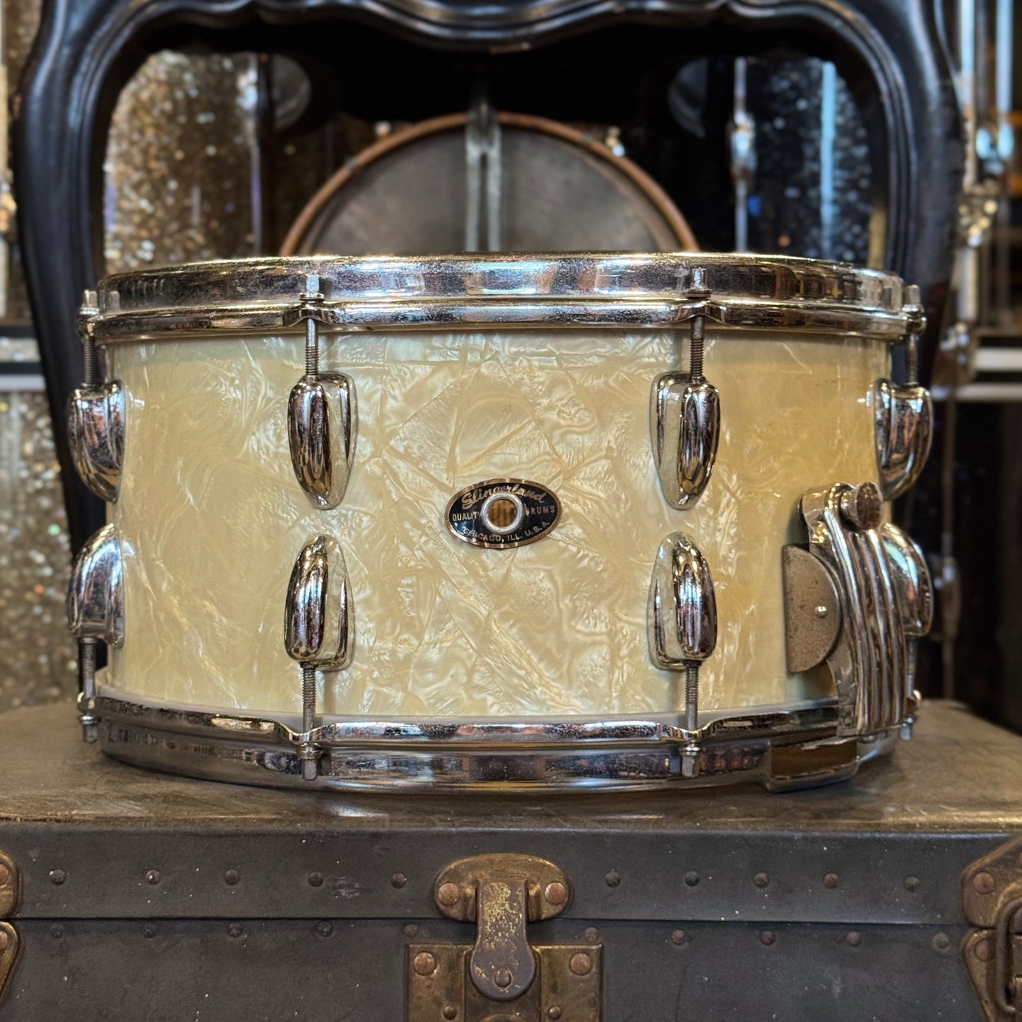 VINTAGE 1960's 6.5x14 Slingerland Radio King Gene Krupa Model in White Marine Pearl