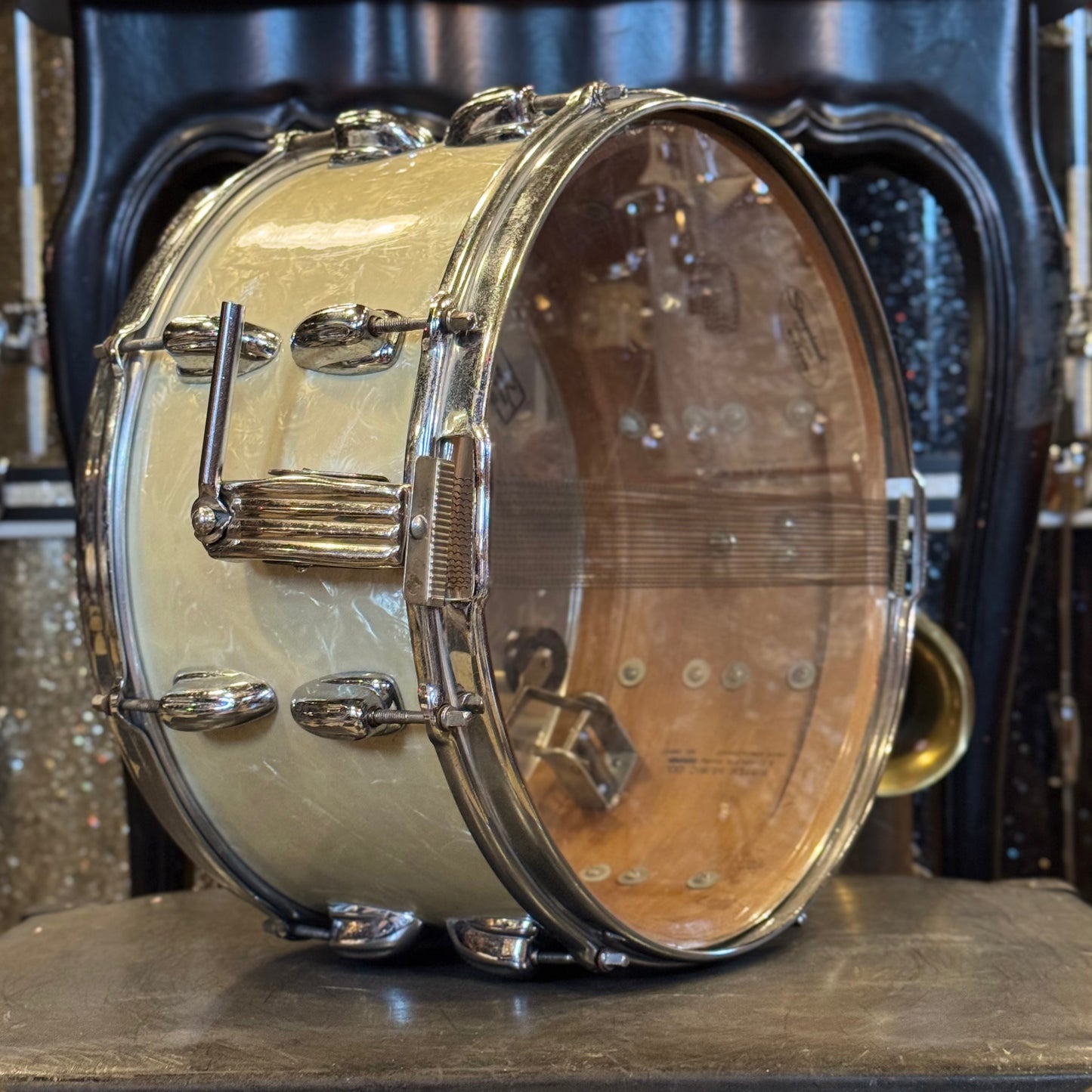VINTAGE 1960's 6.5x14 Slingerland Radio King Gene Krupa Model in White Marine Pearl