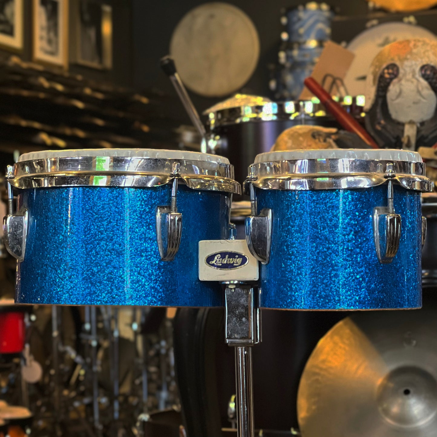 VINTAGE 1970's Ludwig Bongos in Blue Sparkle