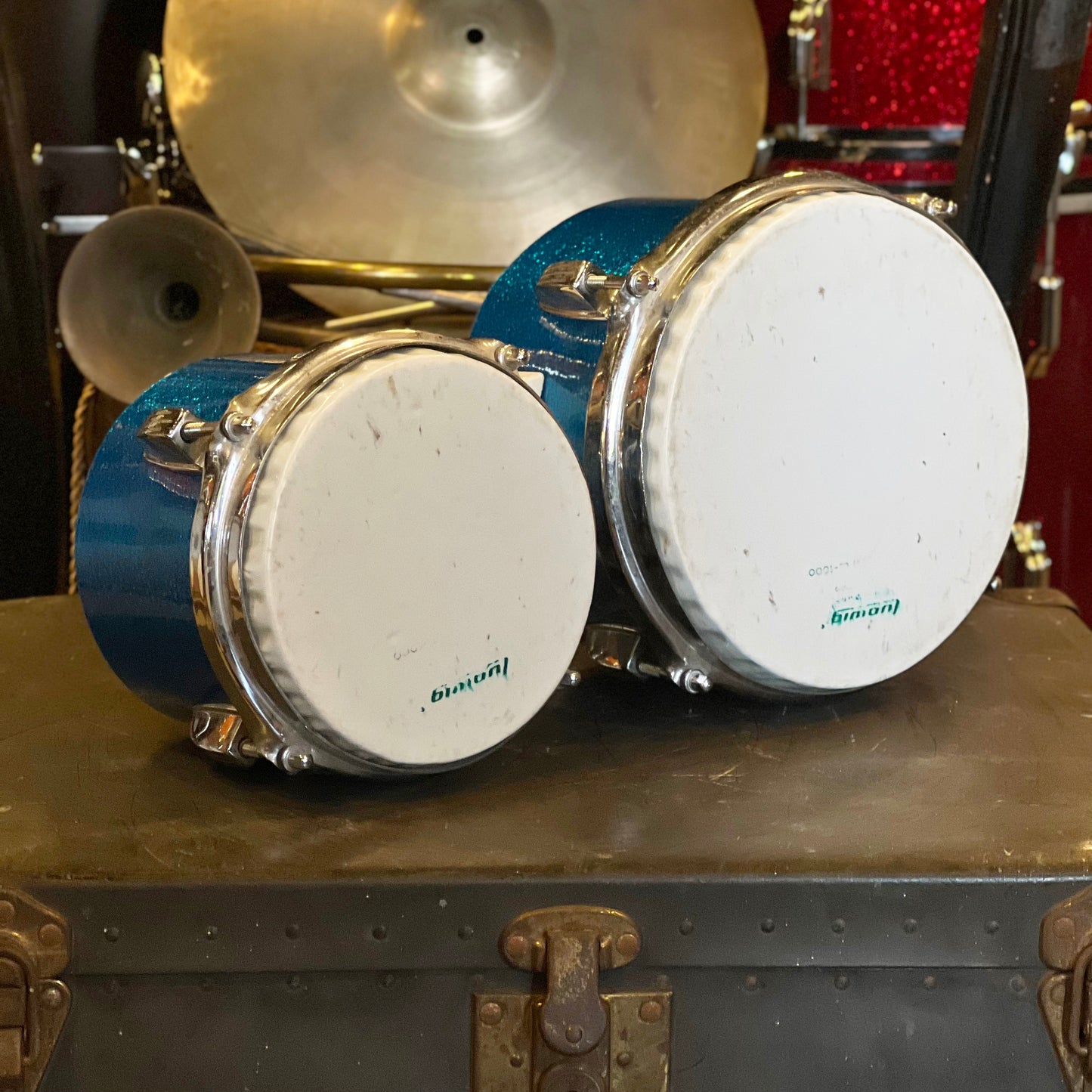 VINTAGE 1970's Ludwig Bongos in Blue Sparkle