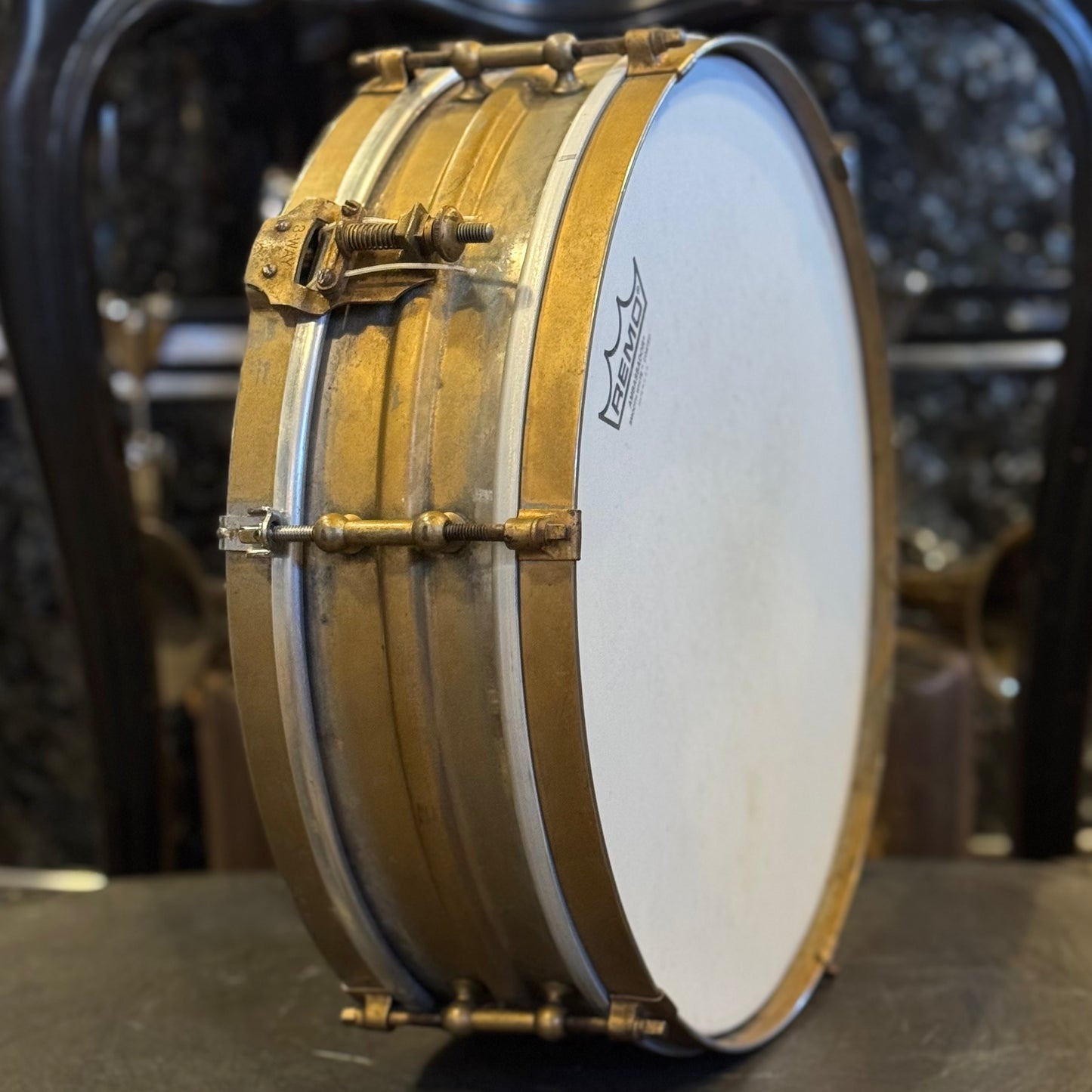 VINTAGE 1920's Wilson Brothers 4x14 Brass Snare Drum